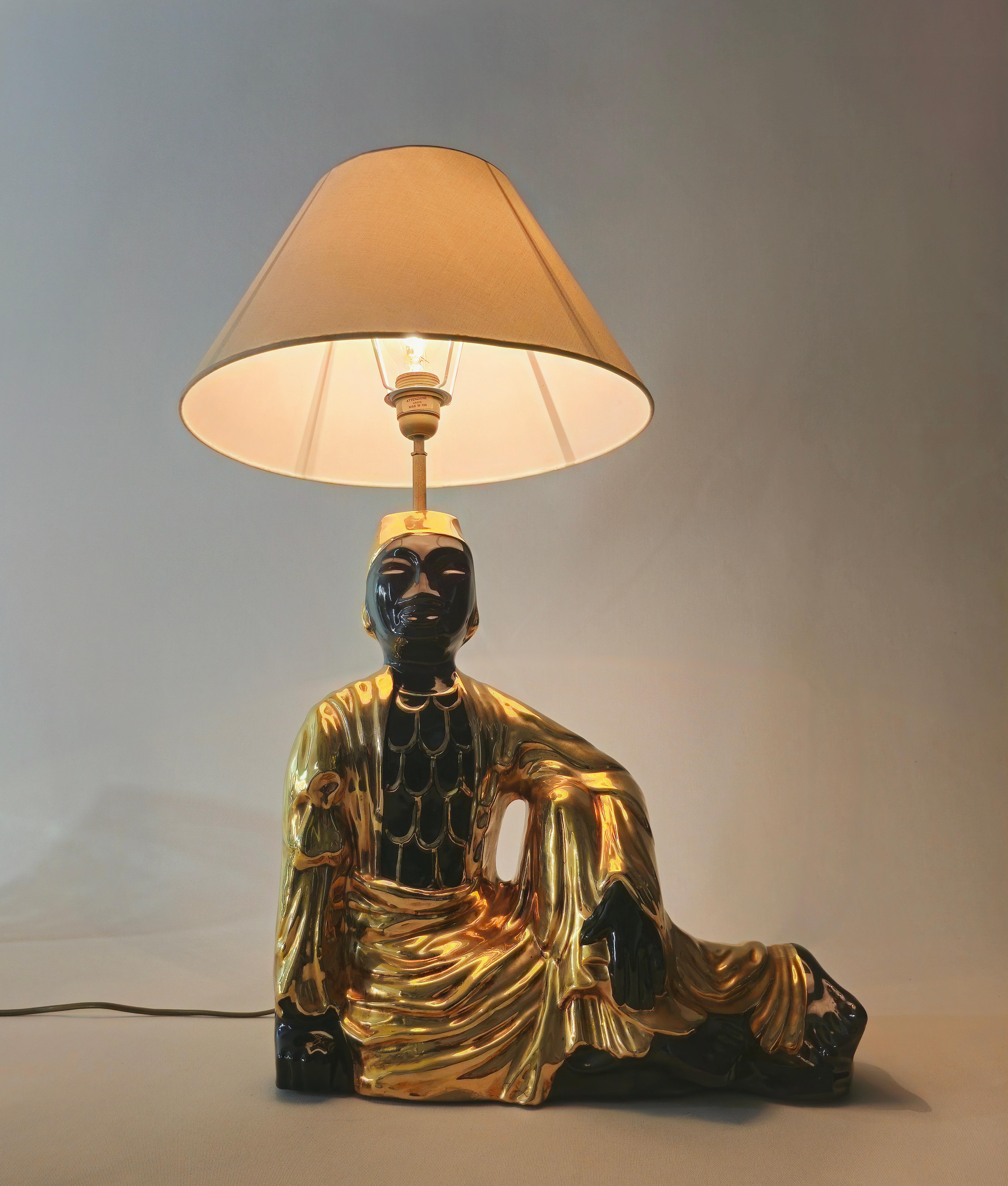 Ceramic Buddha Large Table Lamp Italy 1970s Midcentury 7