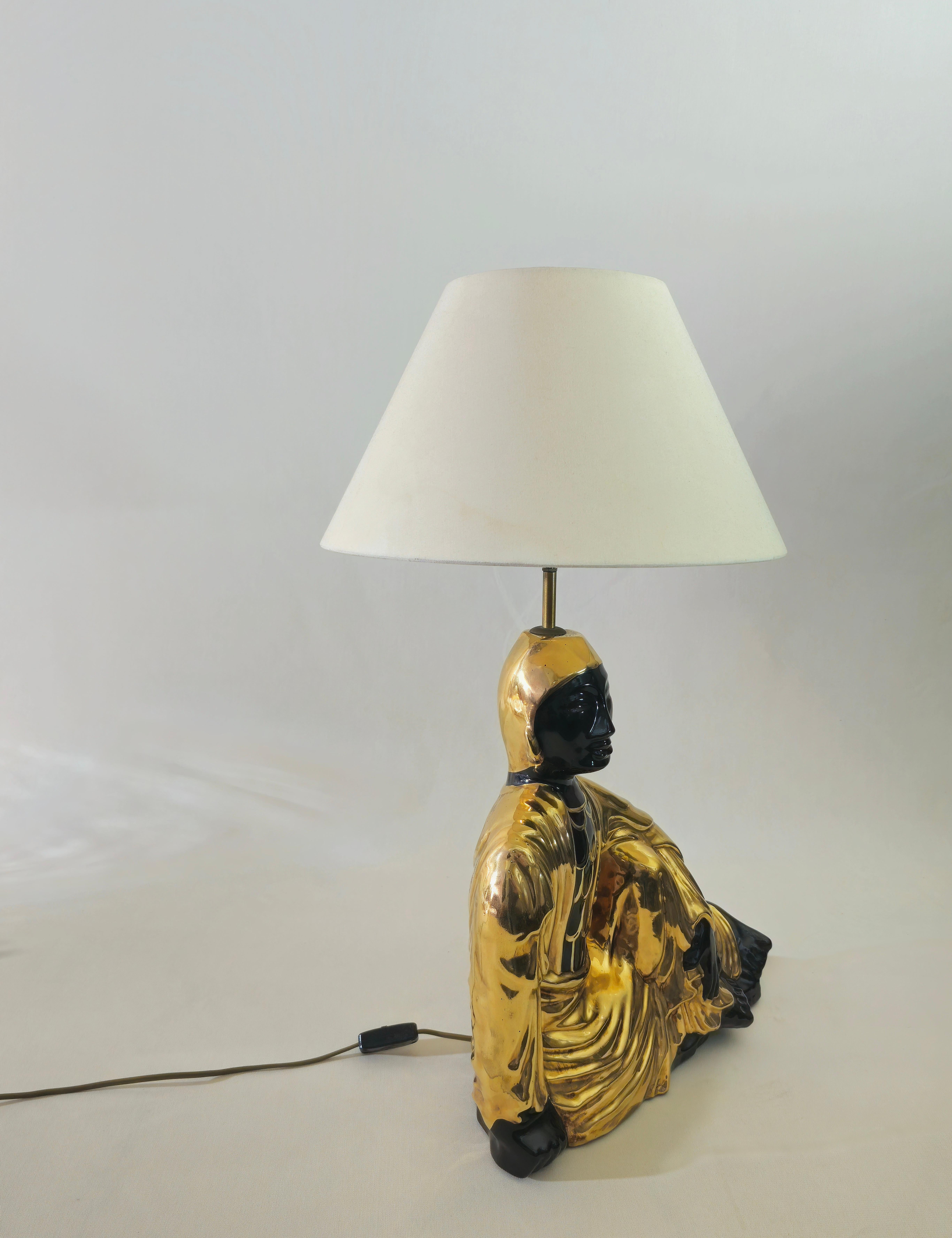 Italian Ceramic Buddha Large Table Lamp Italy 1970s Midcentury For Sale