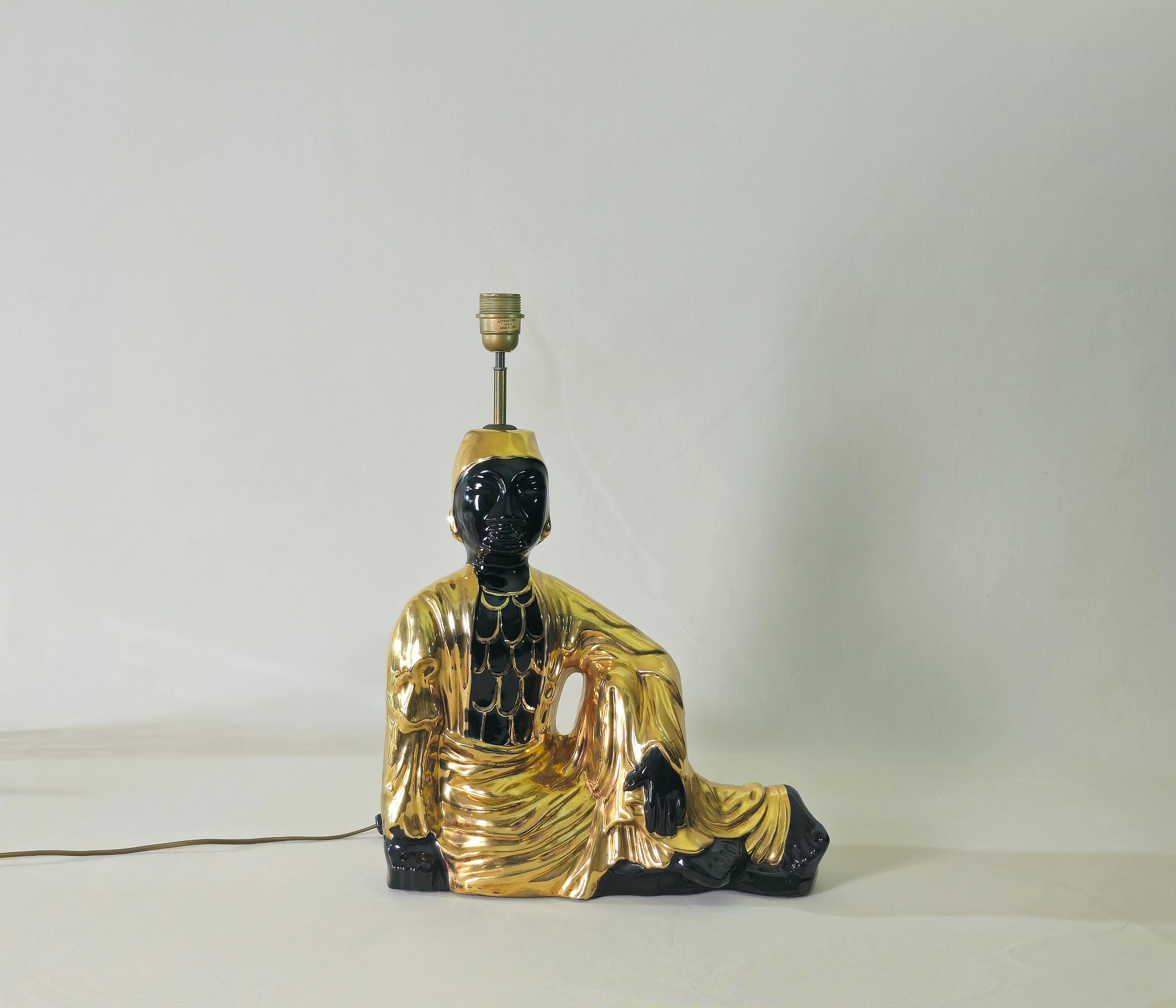 Ceramic Buddha Large Table Lamp Italy 1970s Midcentury For Sale 1