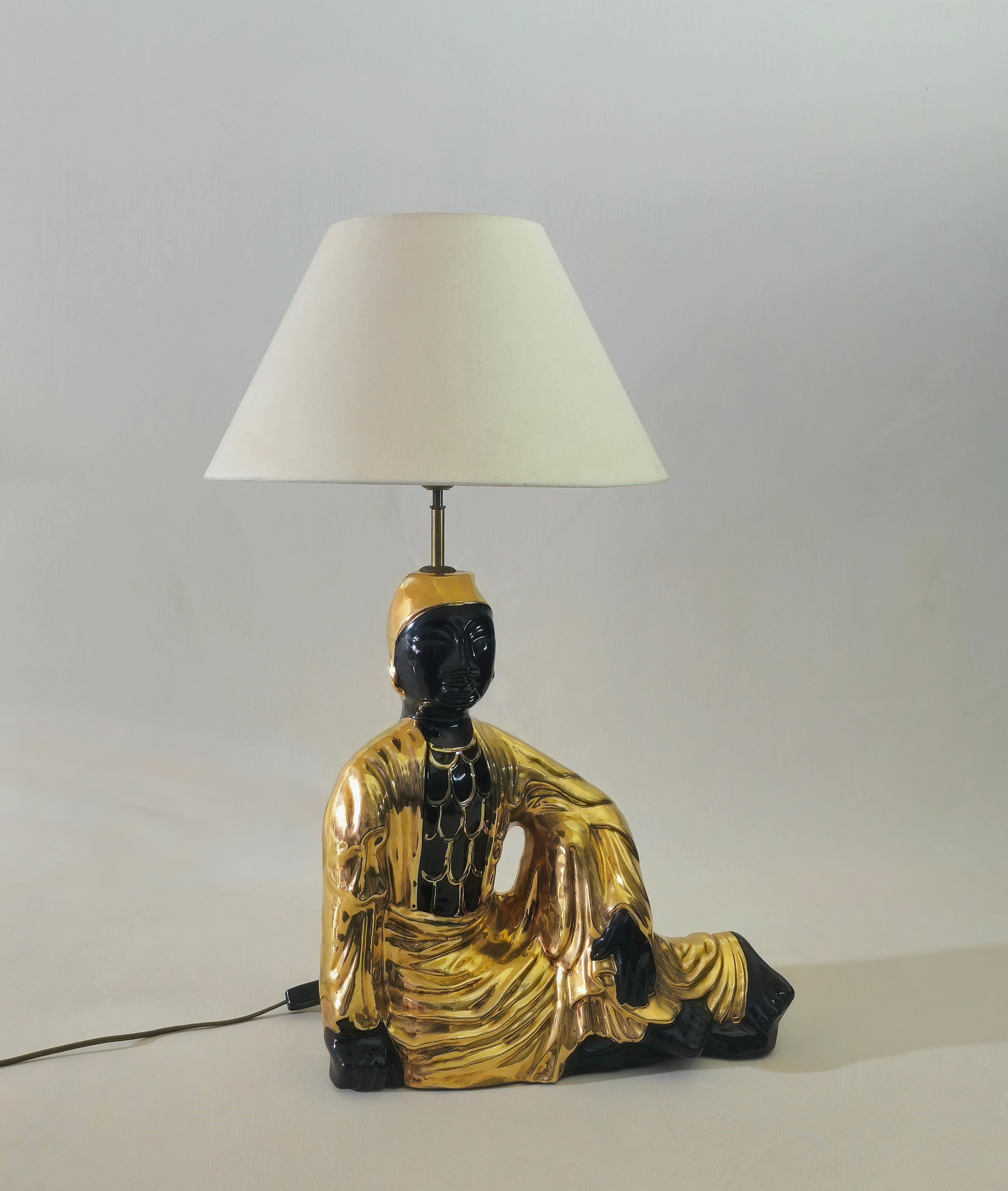 Ceramic Buddha Large Table Lamp Italy 1970s Midcentury For Sale 2