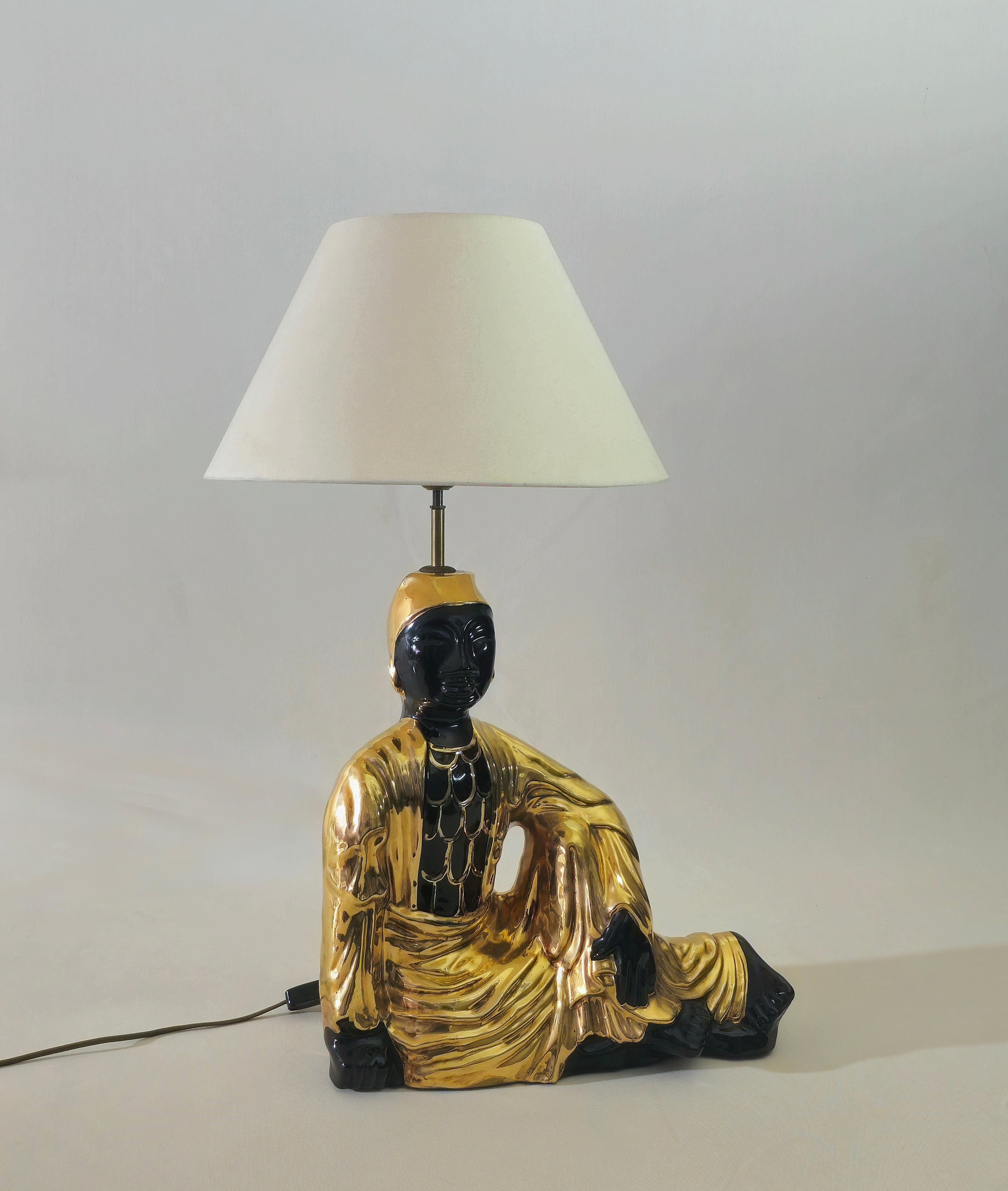 Ceramic Buddha Large Table Lamp Italy 1970s Midcentury 2