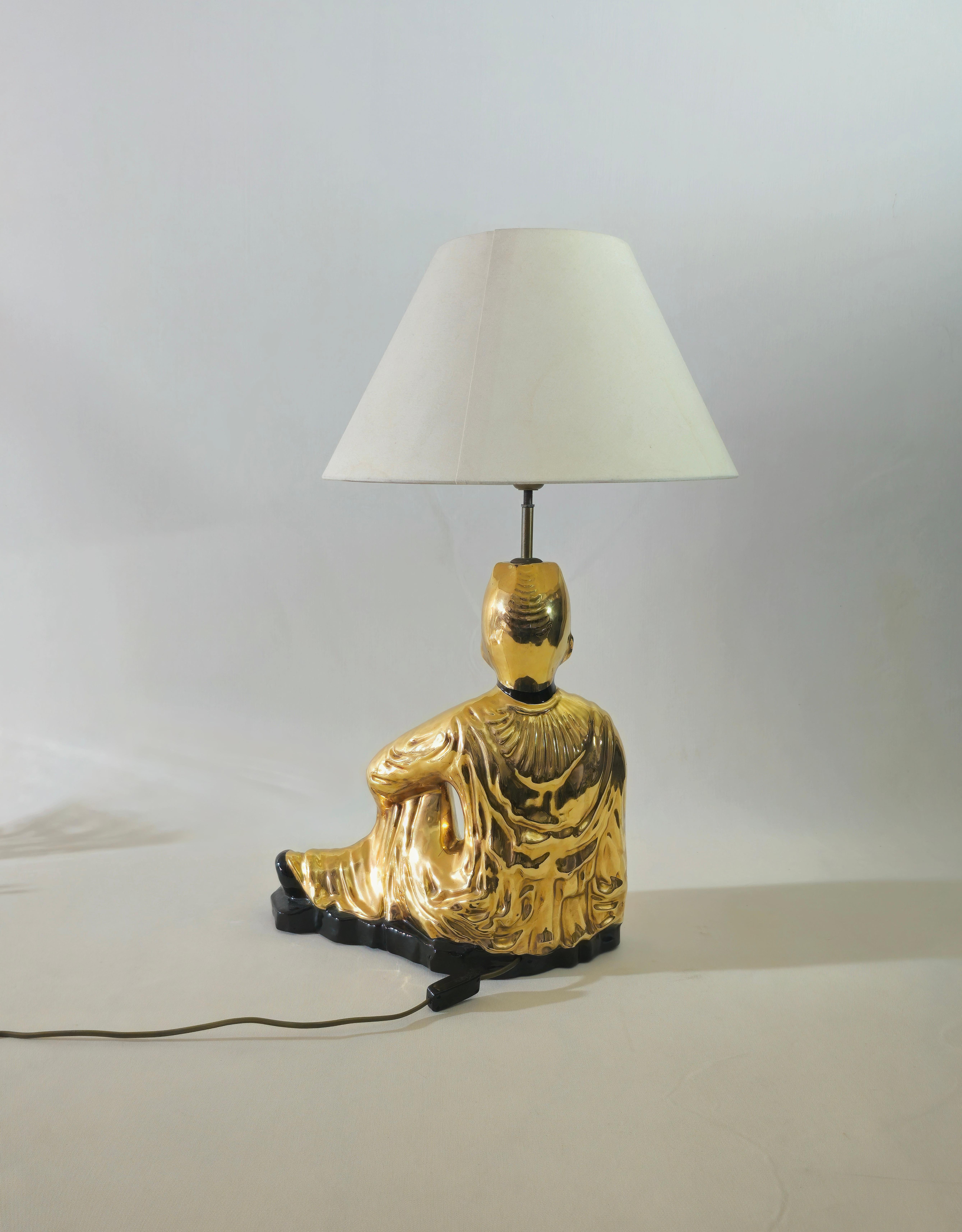 Ceramic Buddha Large Table Lamp Italy 1970s Midcentury 3