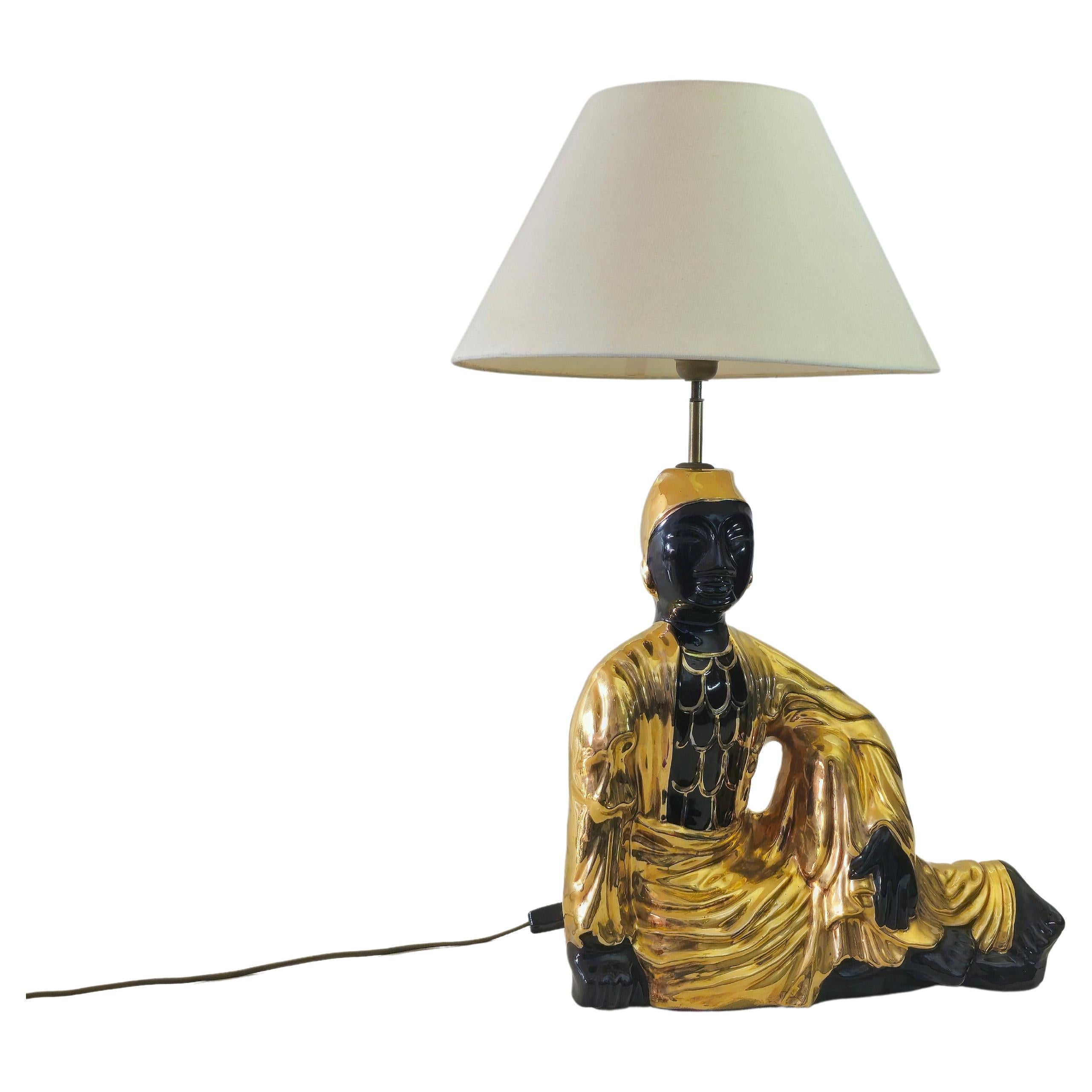 Ceramic Buddha Large Table Lamp Italy 1970s Midcentury For Sale