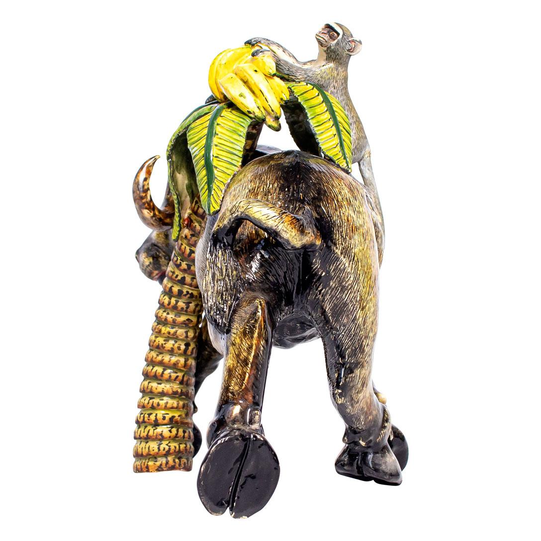 Modern Ceramic  Buffalo And Monkey Sculpture , hand made in South Africa For Sale