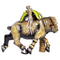 Ceramic  Buffalo And Monkey Sculpture , hand made in South Africa