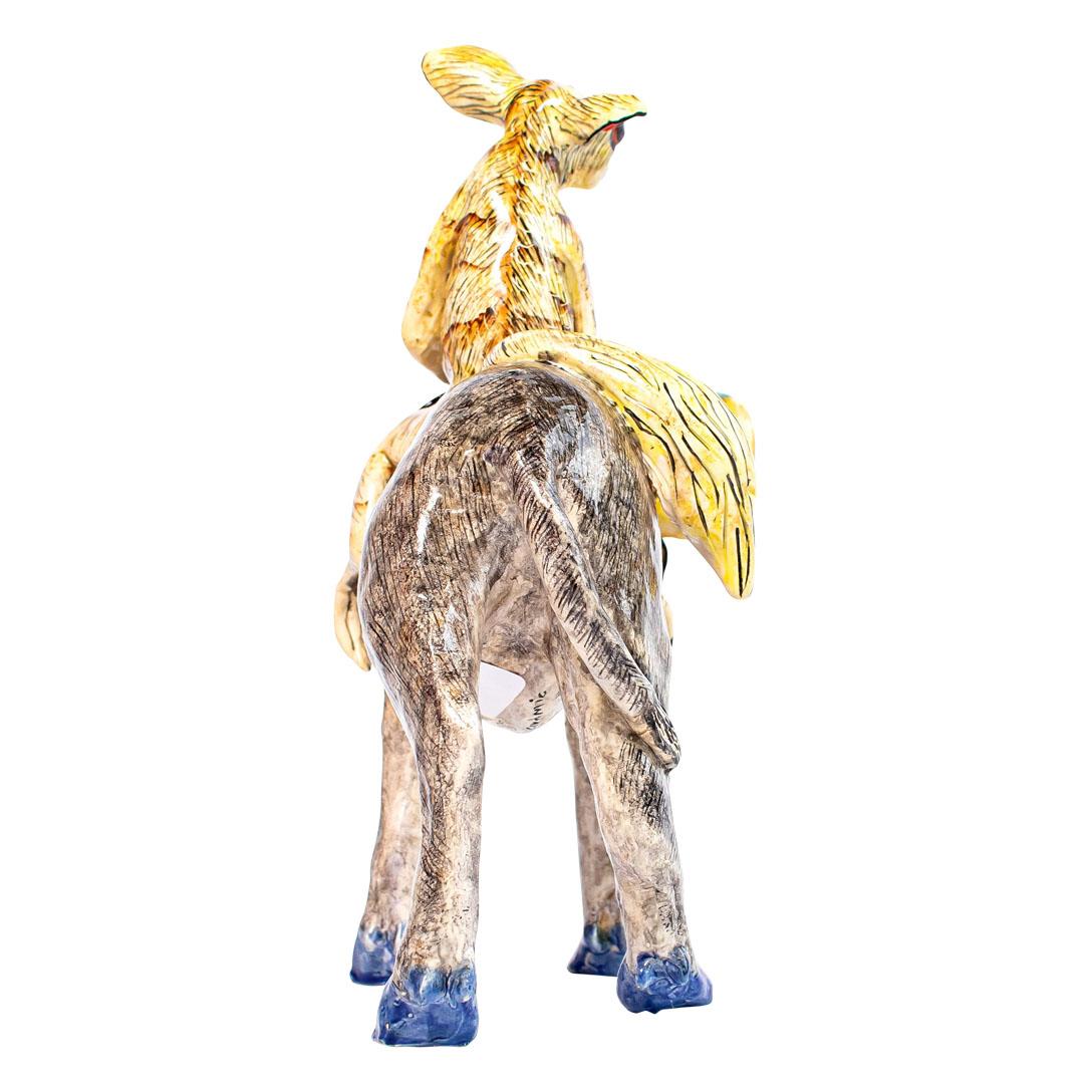 South African Ceramic Buffalo Bushbaby  Rider, Hand  made in South Africa For Sale