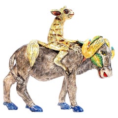 Ceramic Buffalo Bushbaby  Rider, Hand  made in South Africa