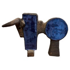 Ceramic Bull Sculpture "Blue Toro" one of a kind Signed by Dominique Pouchain