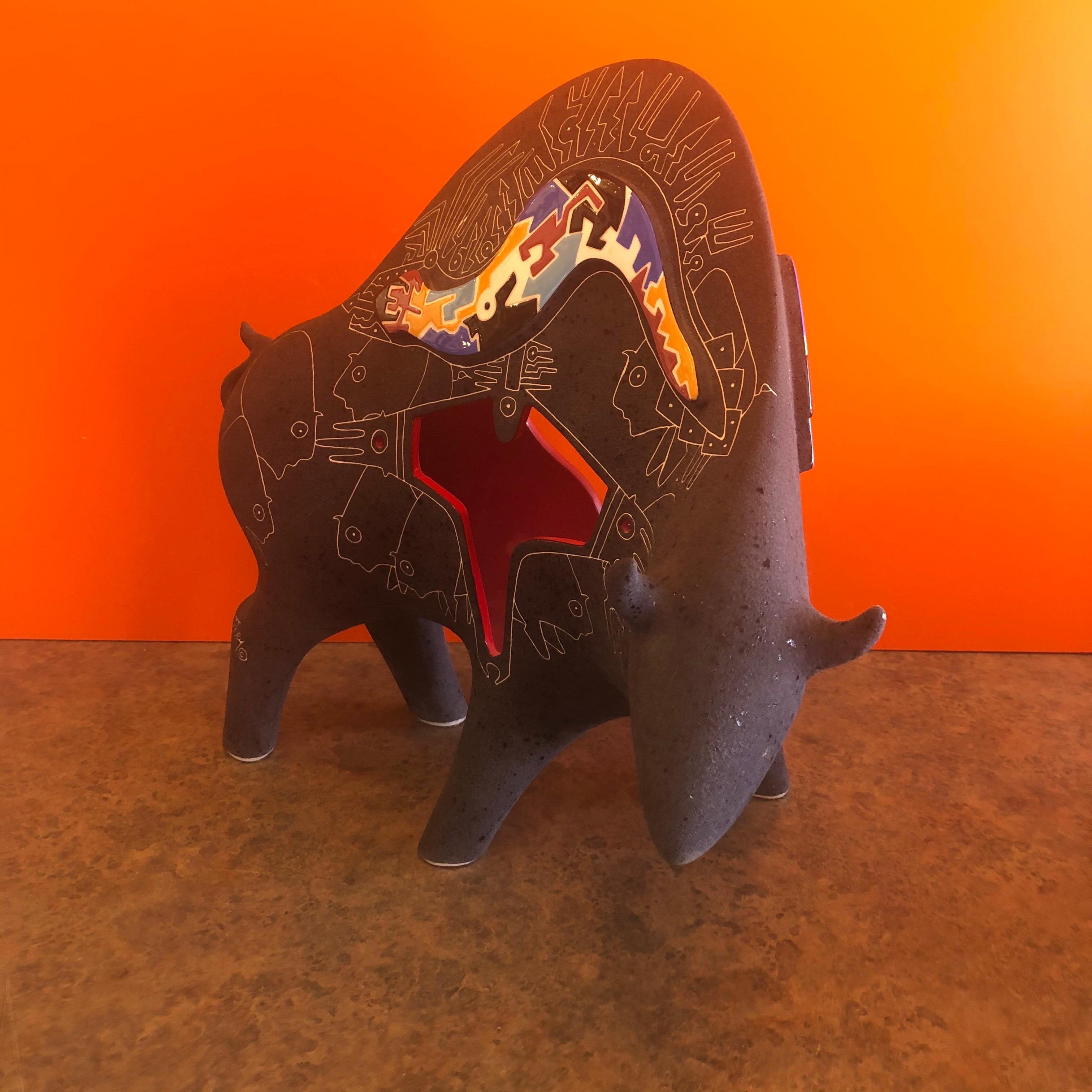 Ceramic Bull Sculpture by Gene & Rebecca Tobey In Good Condition In San Diego, CA