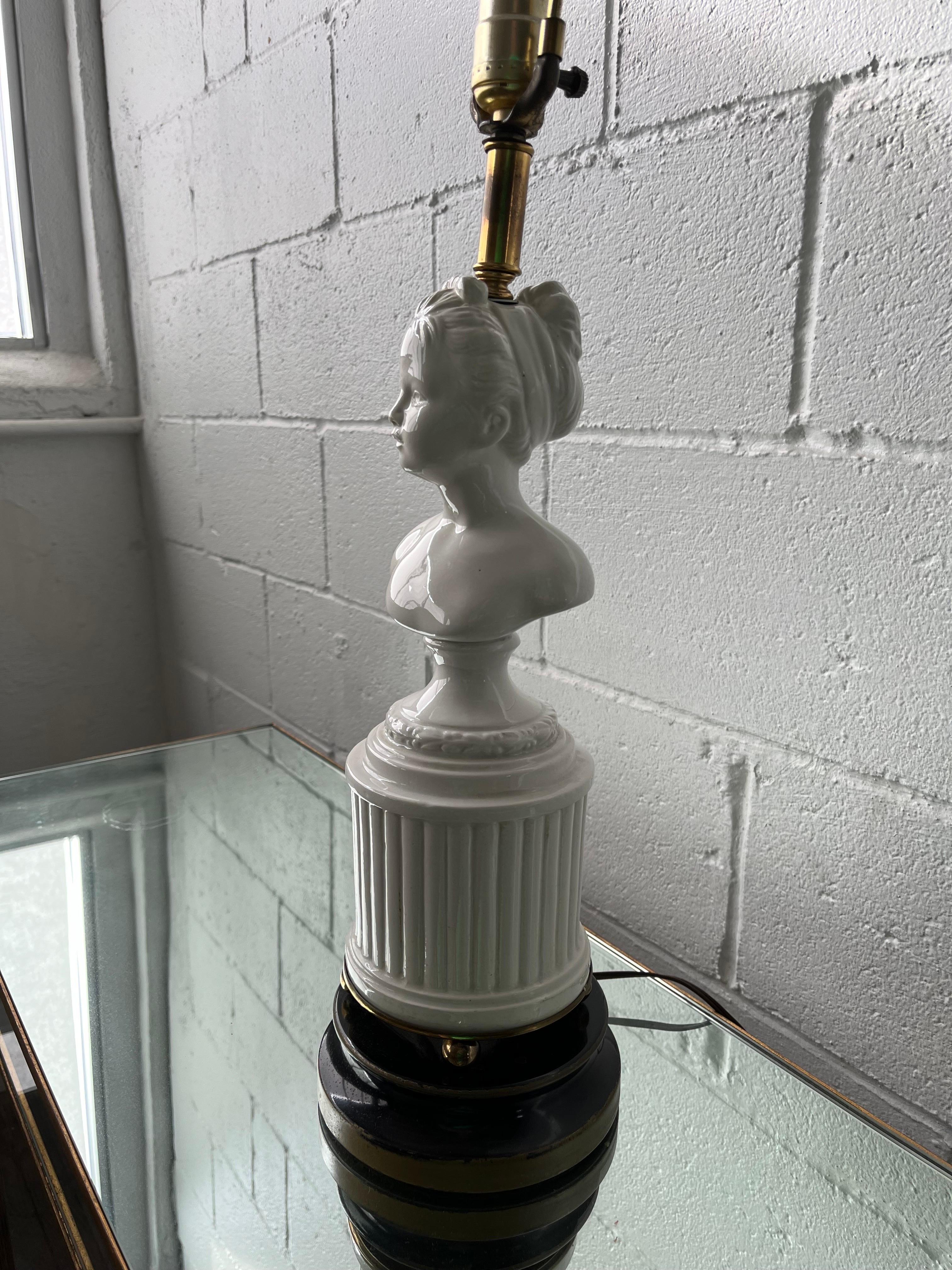 Neoclassical Ceramic Bust Lamp D'apres Houdon France Signed For Sale