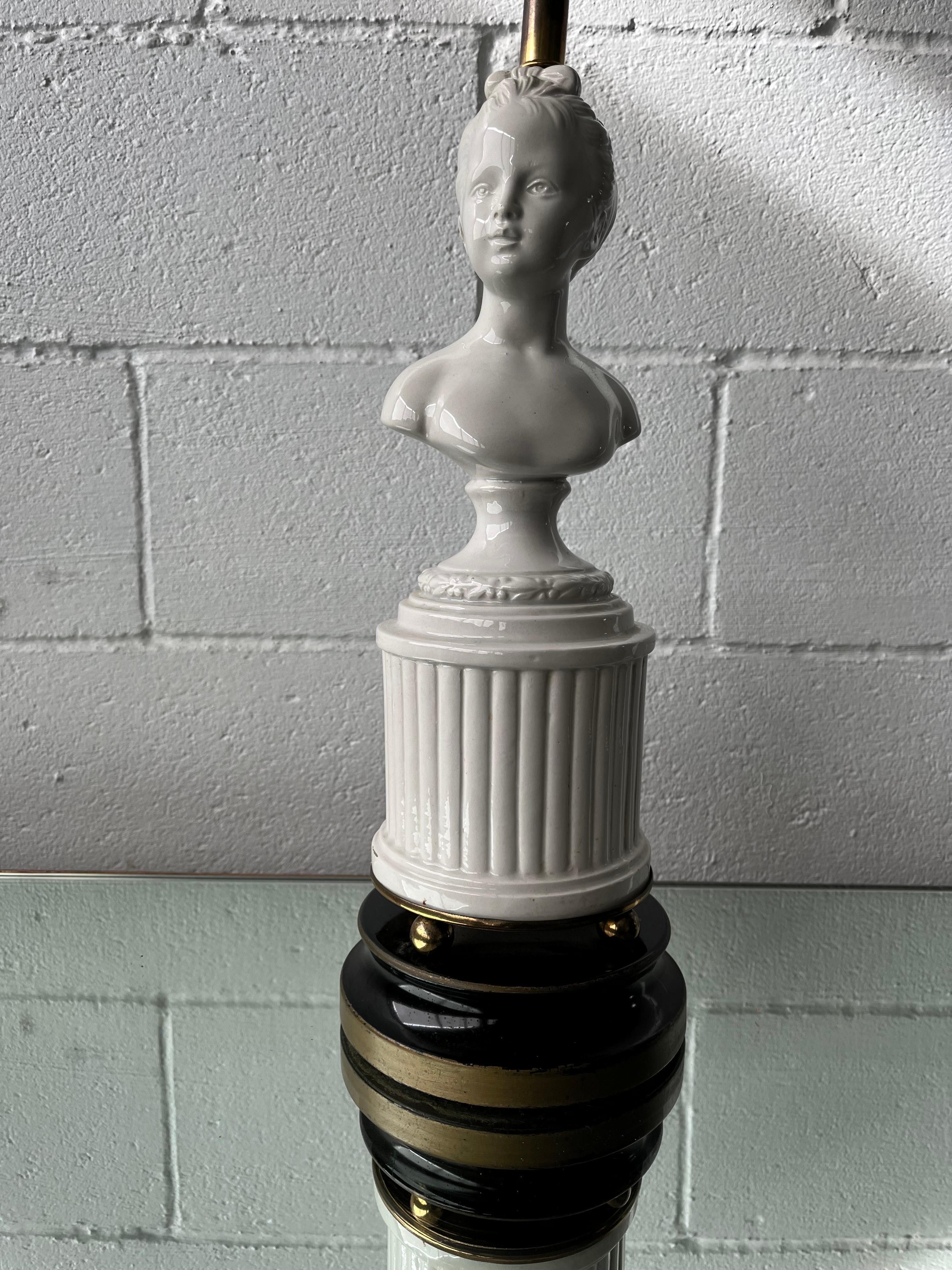 French Ceramic Bust Lamp D'apres Houdon France Signed For Sale