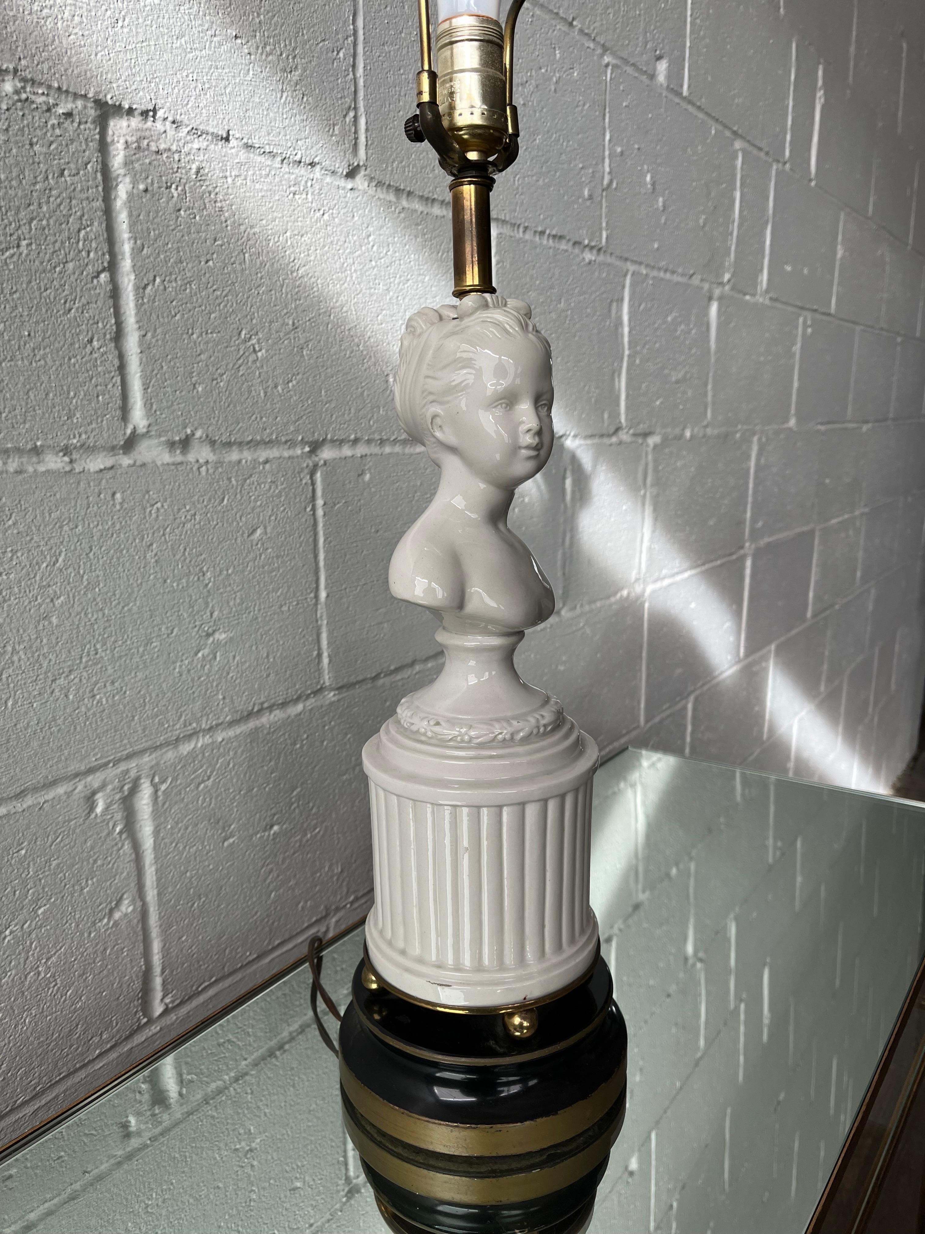 Ceramic Bust Lamp D'apres Houdon France Signed In Good Condition For Sale In W Allenhurst, NJ