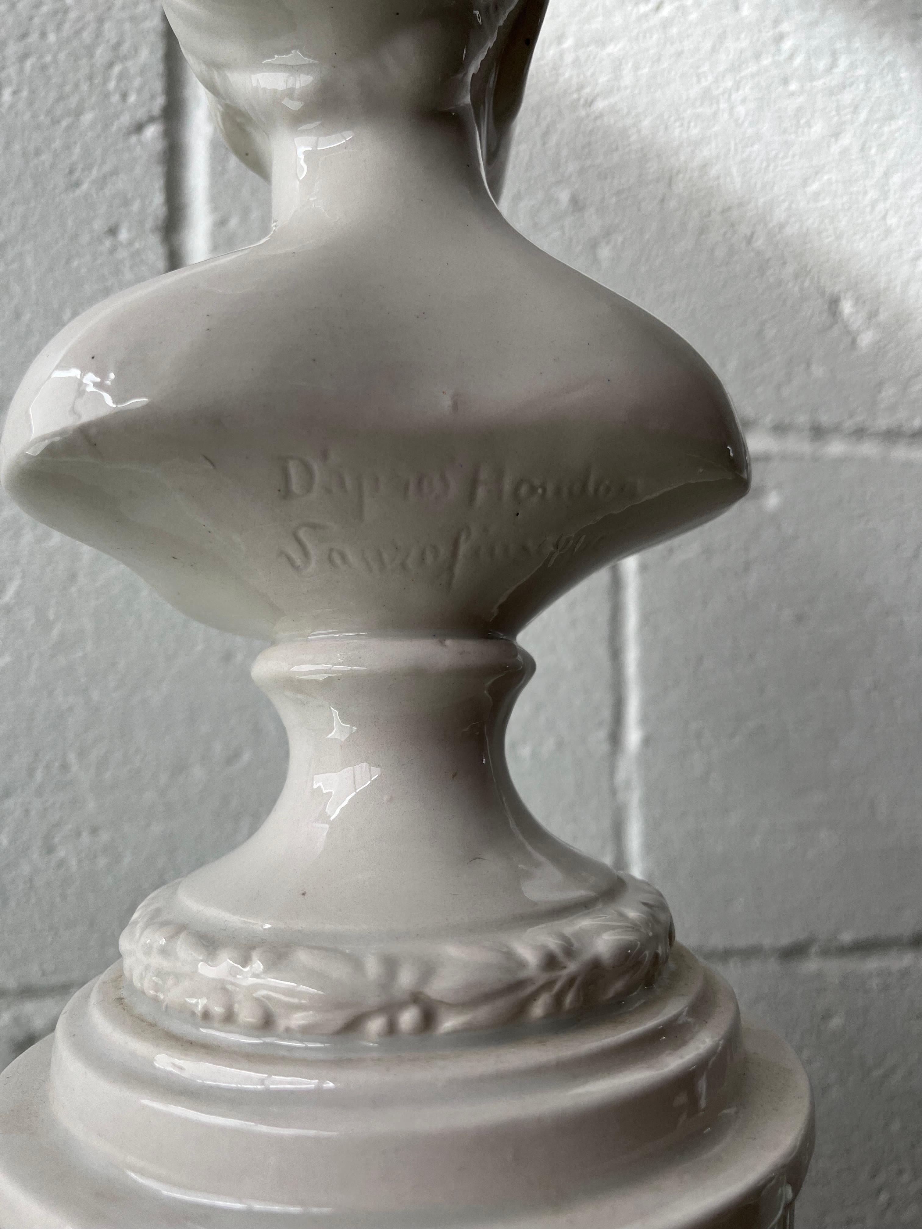 Ceramic Bust Lamp D'apres Houdon France Signed For Sale 2