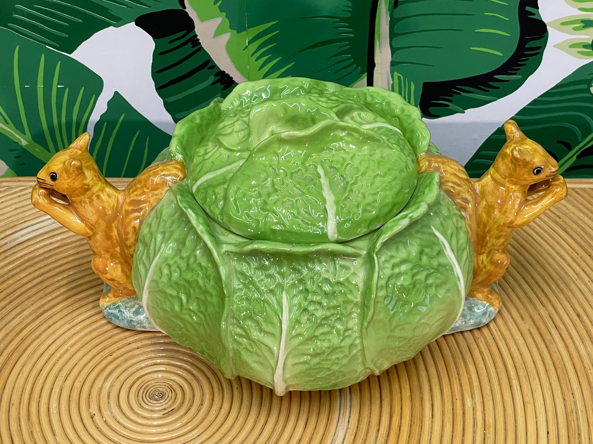 Hollywood Regency Ceramic Cabbage With Squirrels Cookie Jar by Gloria Vanderbilt