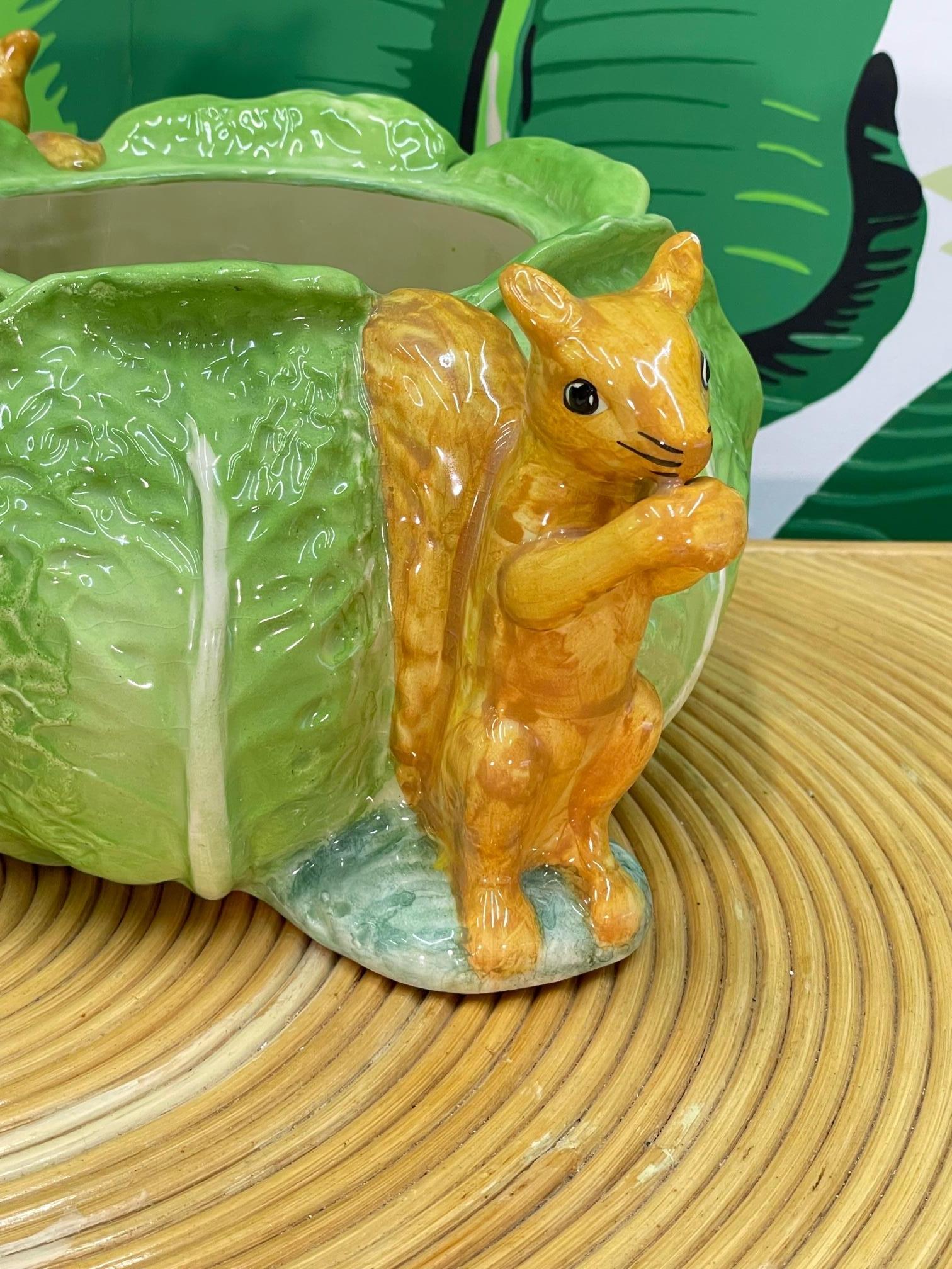 Hollywood Regency Ceramic Cabbage with Squirrels Cookie Jar by Gloria Vanderbilt For Sale