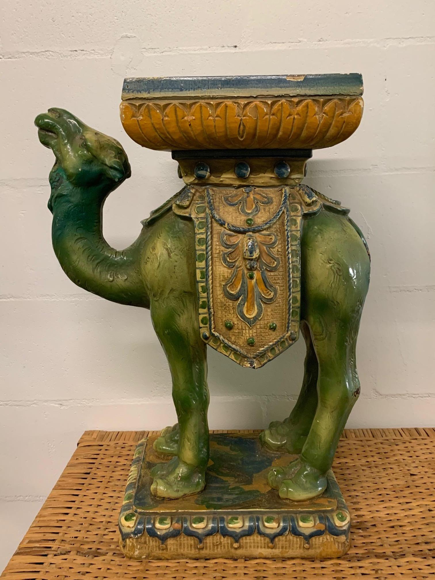 Hollywood Regency Ceramic Camel Garden Stool Footstool