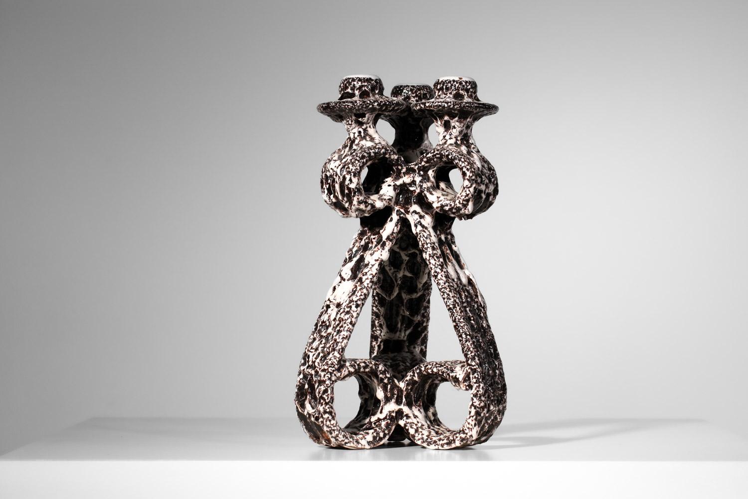 Ceramic candlestick from Vallauris by Marius Giuge For Sale 3