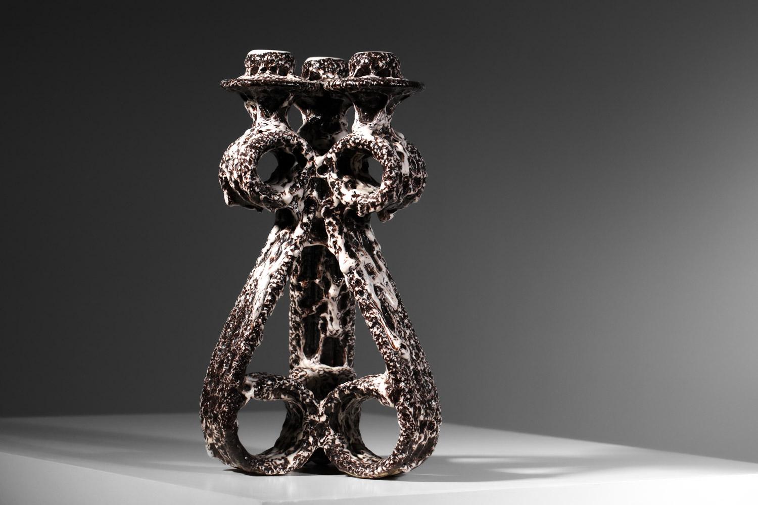 French Ceramic candlestick from Vallauris by Marius Giuge For Sale