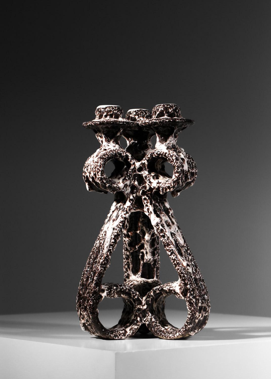 Ceramic candlestick from Vallauris by Marius Giuge For Sale 1