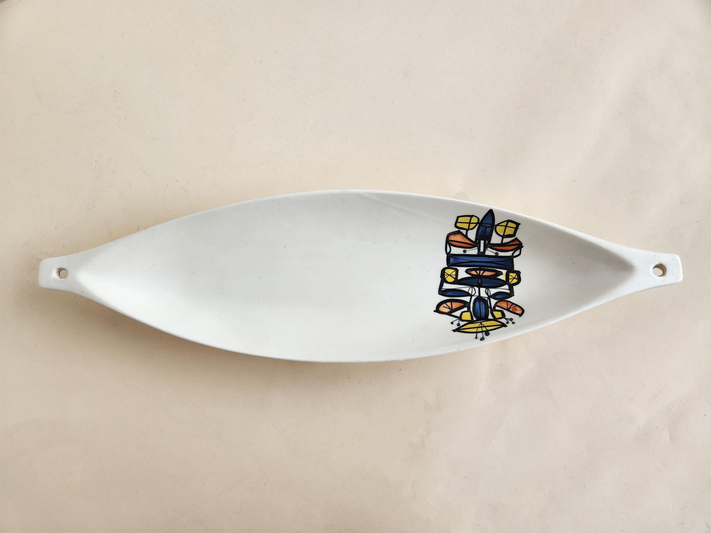 Roger Capron - Ceramic Canoe Dish with Abstract Design For Sale 1