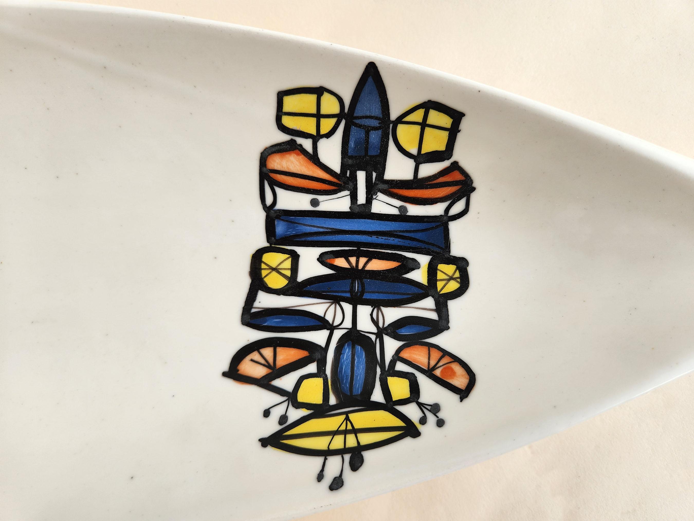 Roger Capron - Ceramic Canoe Dish with Abstract Design For Sale 2