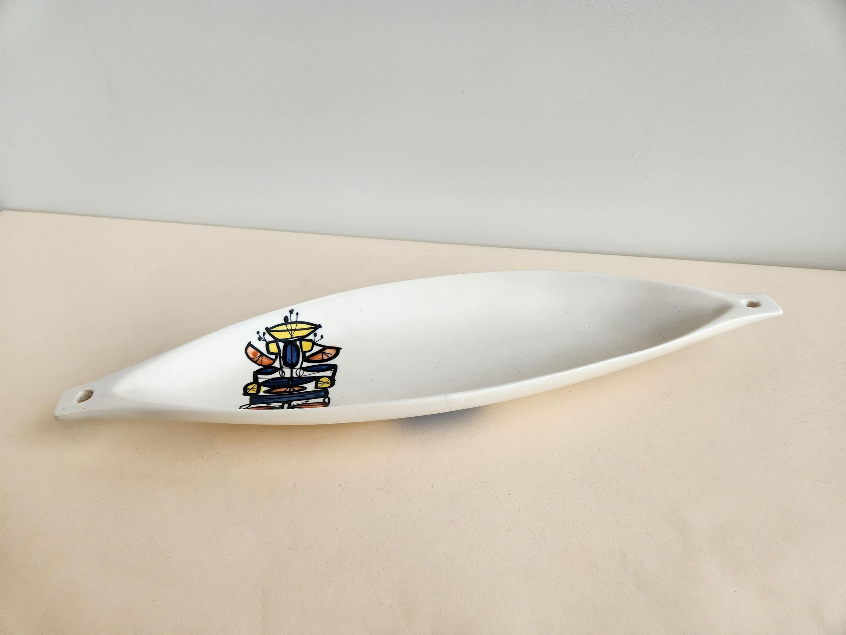 Roger Capron - Ceramic Canoe Dish with Abstract Design For Sale