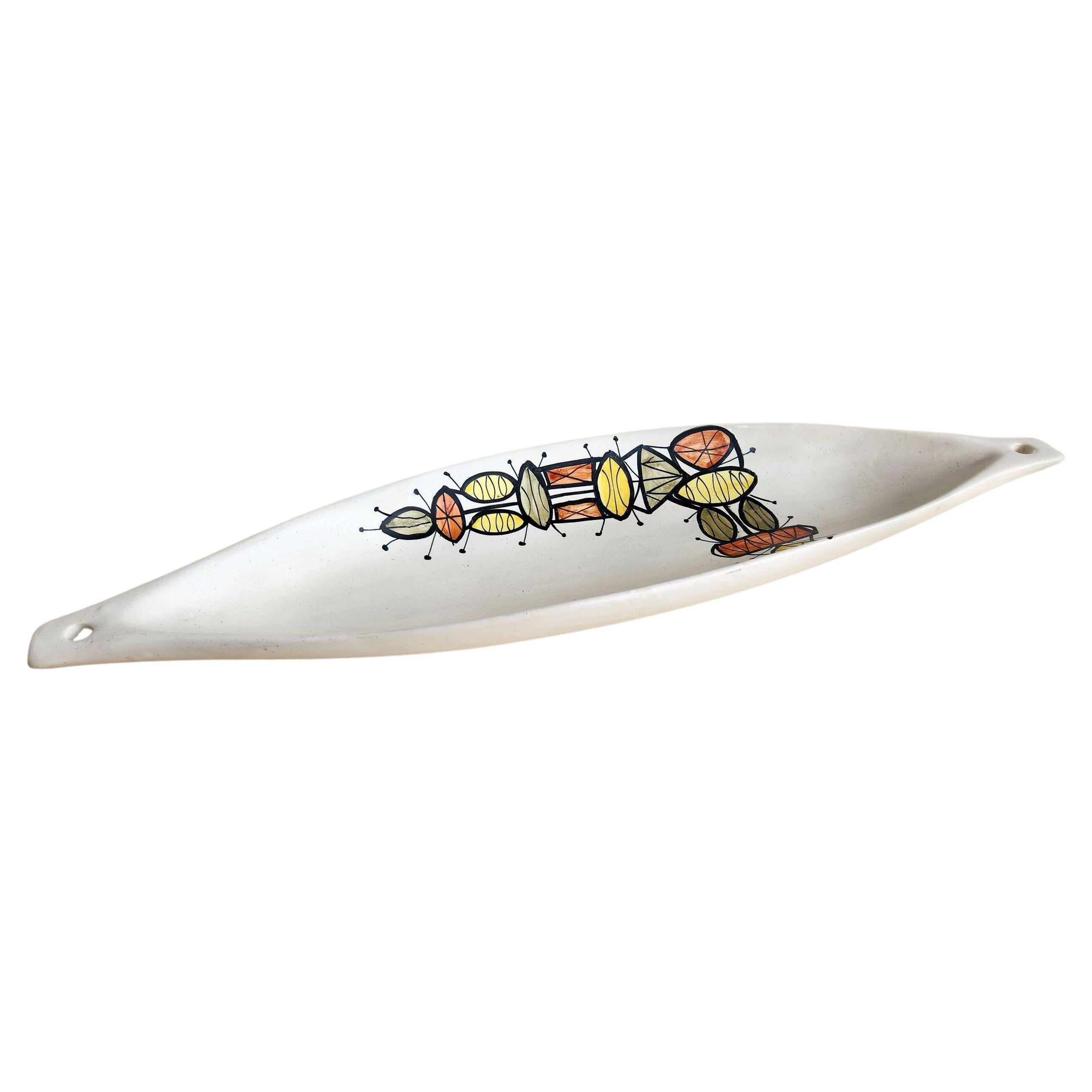 Roger Capron - Ceramic Canoe Dish with Abstract Design For Sale