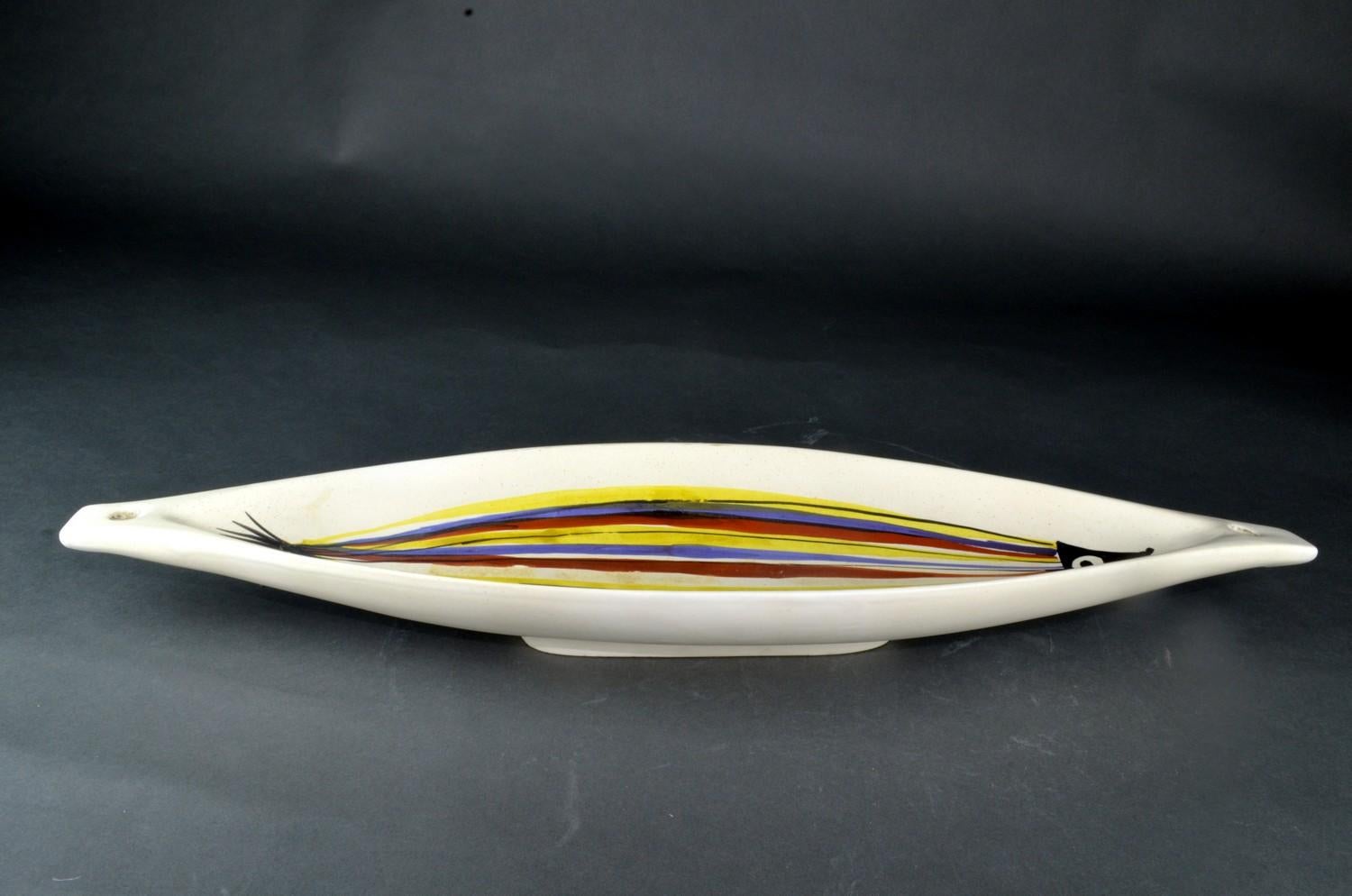 French Roger Capron - Ceramic Canoe Dish with Fish  For Sale