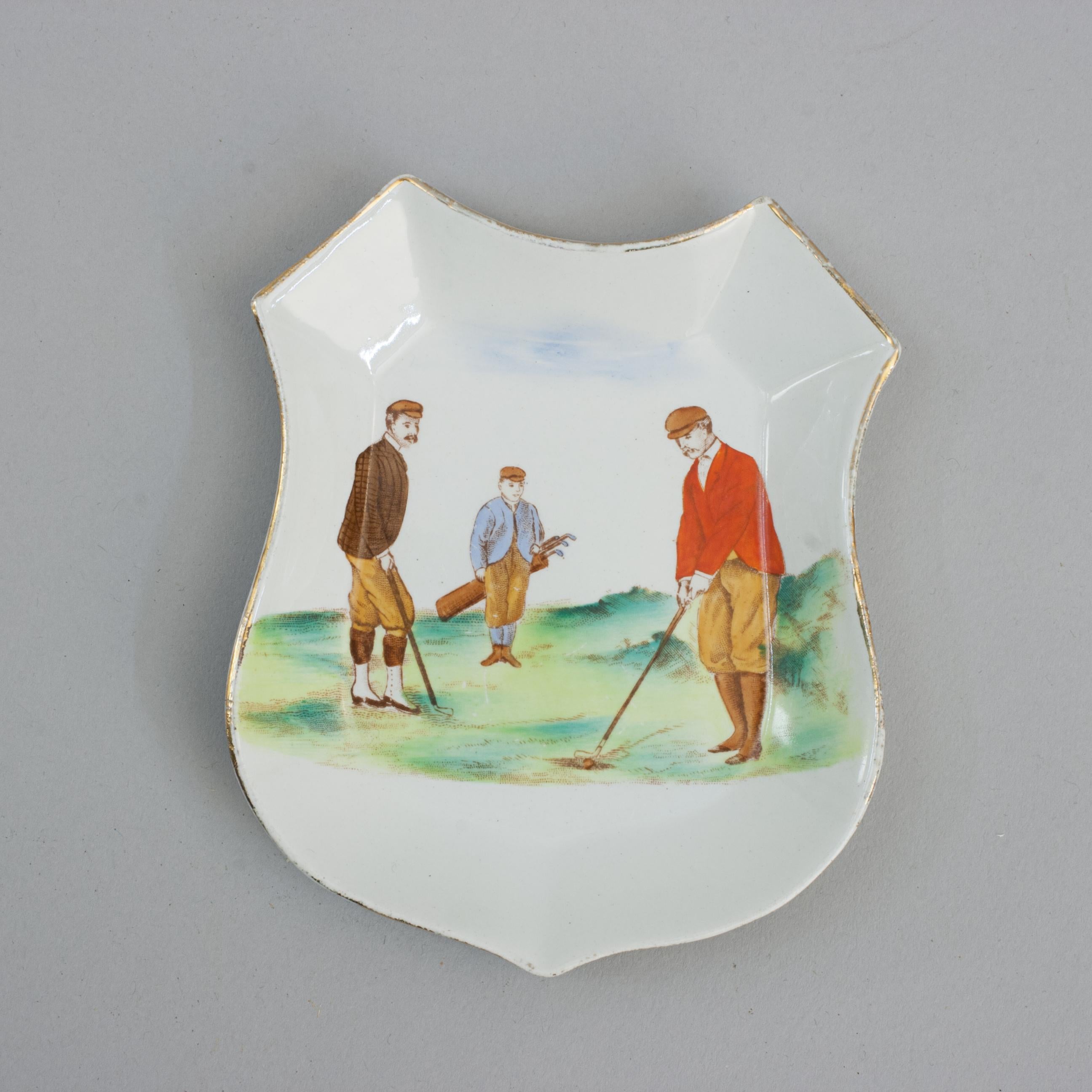 Late 19th Century Ceramic Carlton Ware Pin Tray With Golf Scene. For Sale