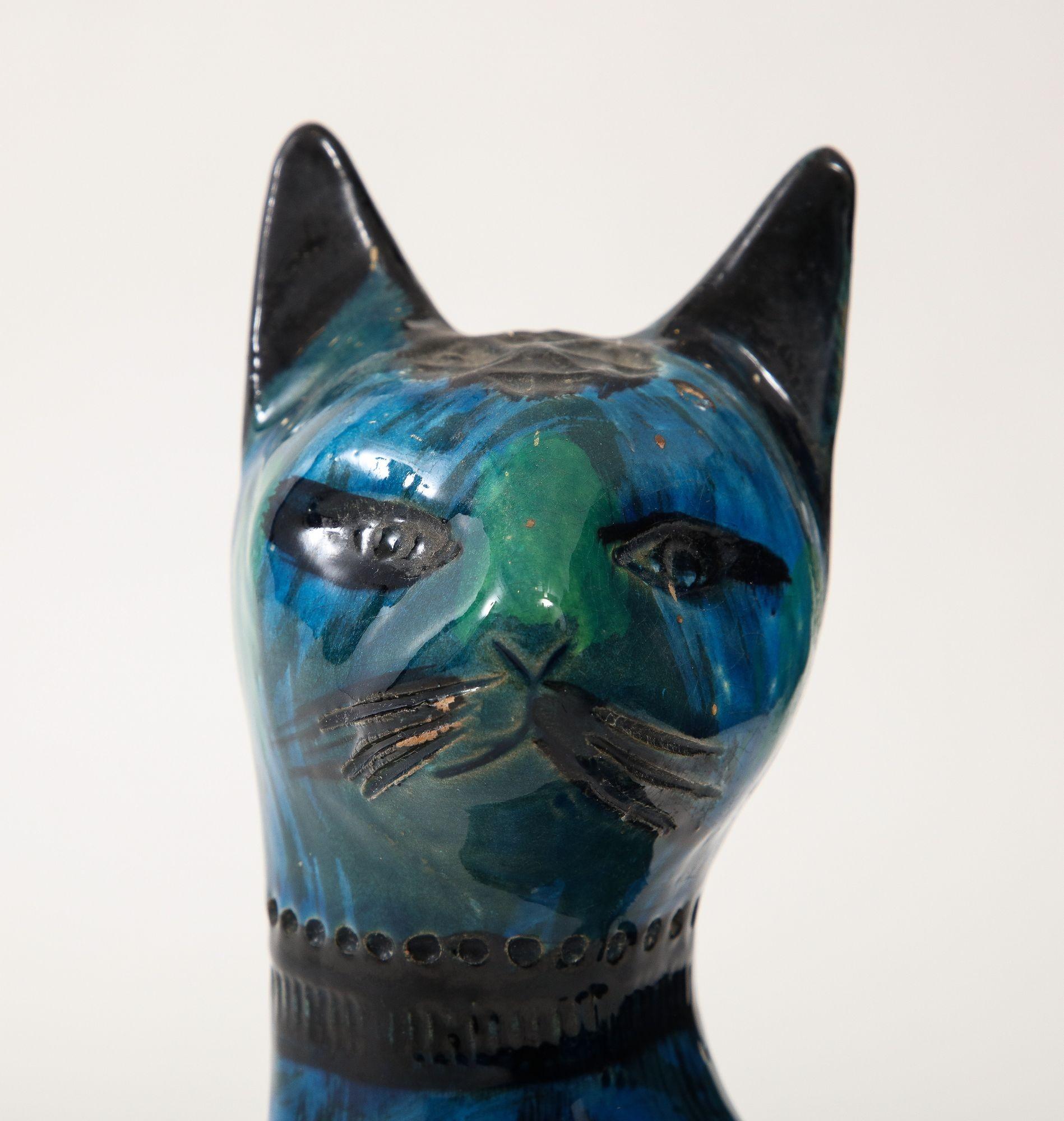 Ceramic Cat by Aldo Londi for Bitossi in 'Rimini blue' Italy Ca. 1960 For Sale 4