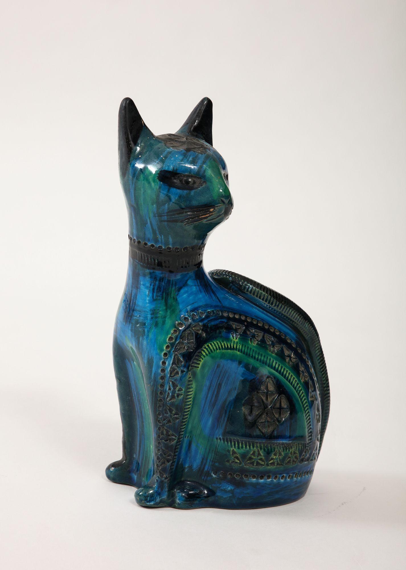 Cat en céramique d'Aldo Londi pour Bitossi en « bleu Rimini » Italie vers 1960 en vente 1