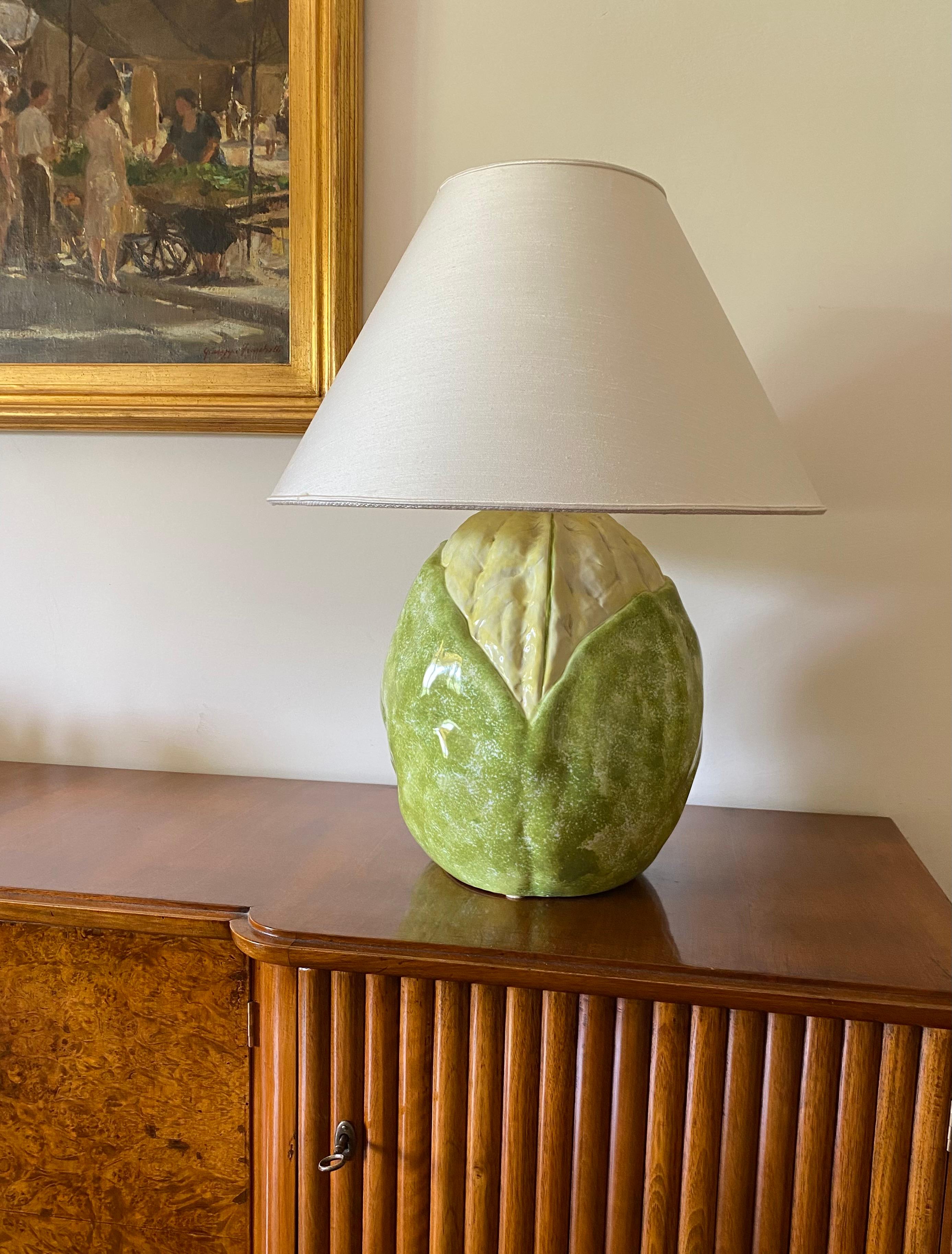 Monumental ceramic cauliflower-shaped lamp

Italy 1970s

Ceramic base in the shape of a vegetable, hand-made and hand-painted.

Lampshade not included.

H 45 cm - diam. 33 cm

Condition: excellent, consistent with age and use