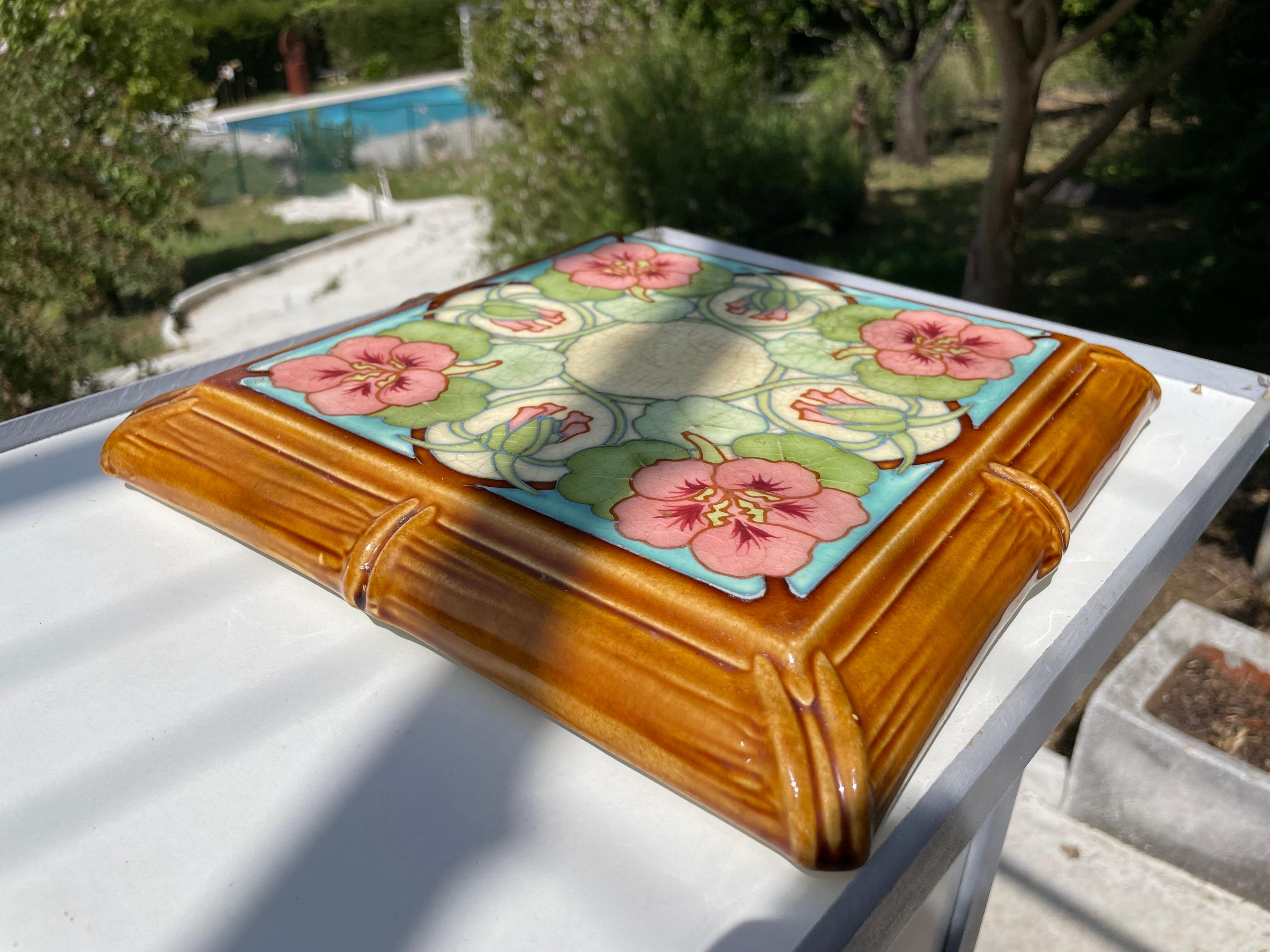 French Ceramic Center Table or Trivet by Hippolyte Boulenger Art Nouveau Circa 1920 For Sale