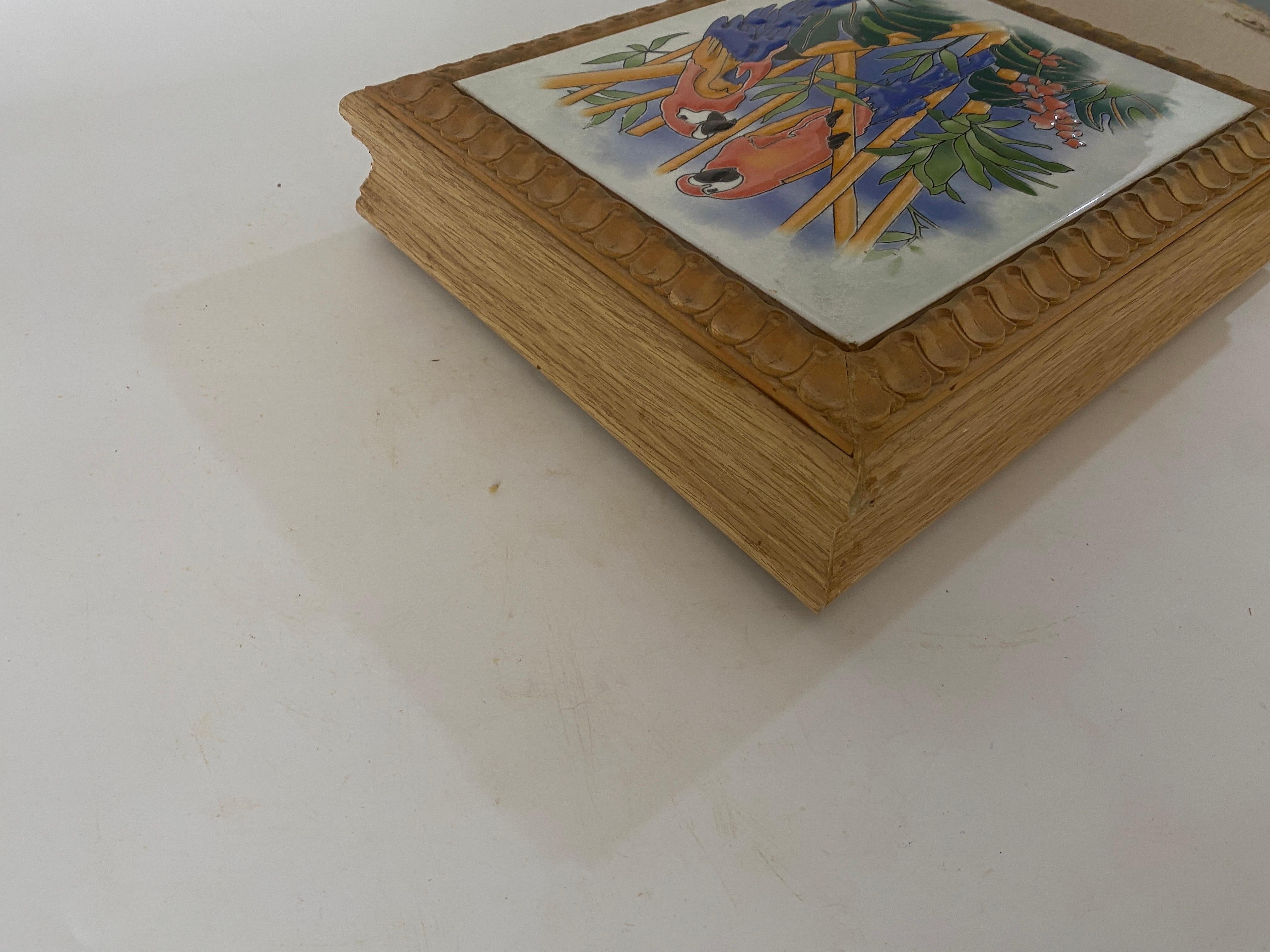 Ceramic Center Table or Trivet with a wood box Made in France, circa 1970 For Sale 3
