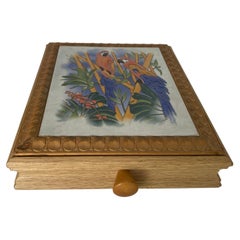 Retro Ceramic Center Table or Trivet with a wood box Made in France, circa 1970