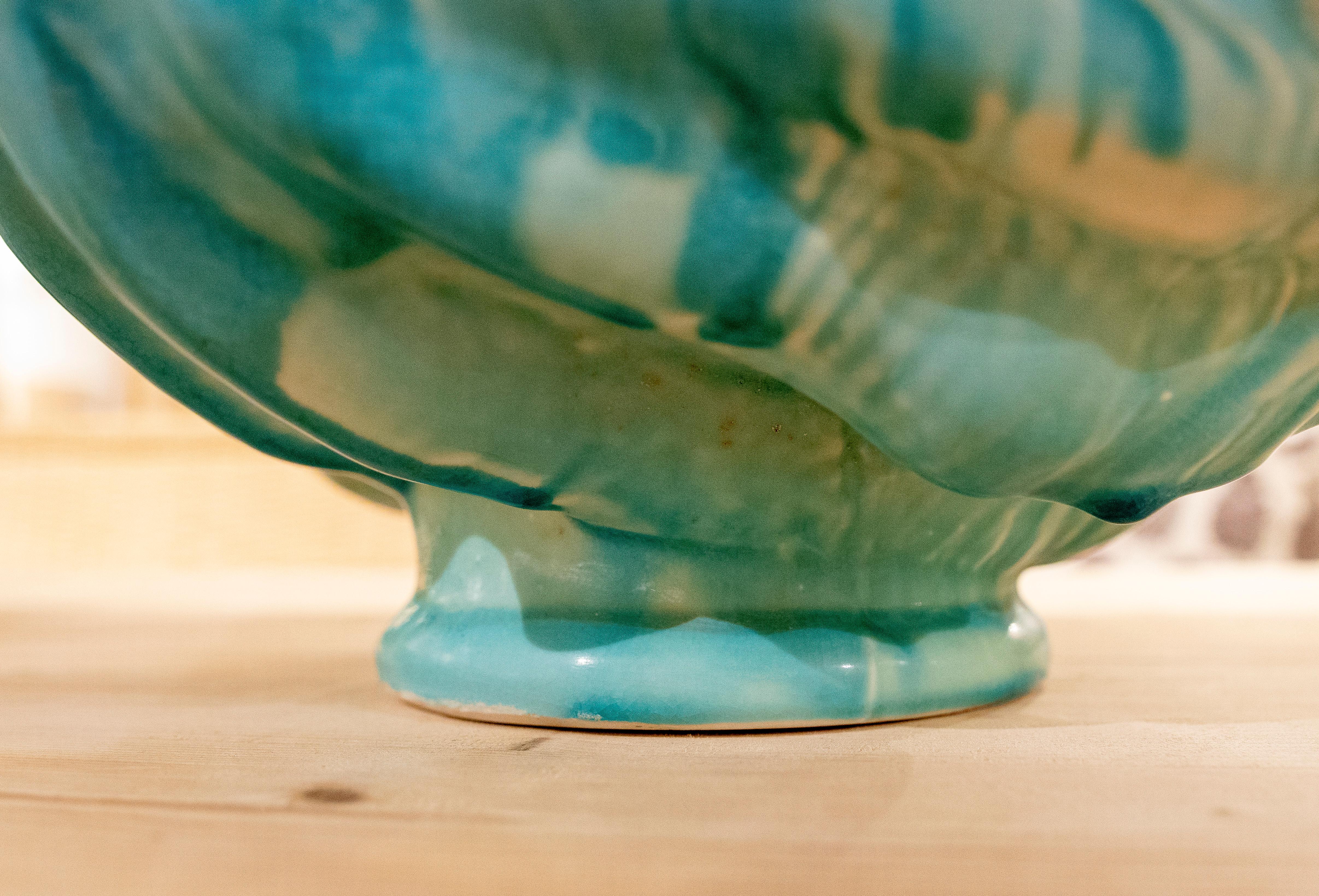 Ceramic Centrepiece in the Shape of a Glazed Seashell in Green Colour 6