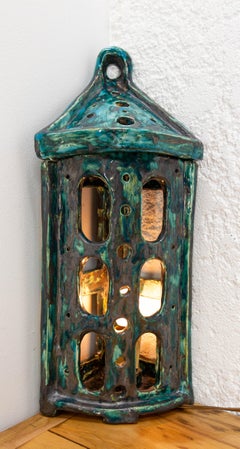 Ceramic Corner Wall Light or Table Lantern Vallauris, French c 1960