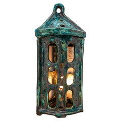 Vintage Ceramic Corner Wall Light or Table Lantern Vallauris, French c 1960