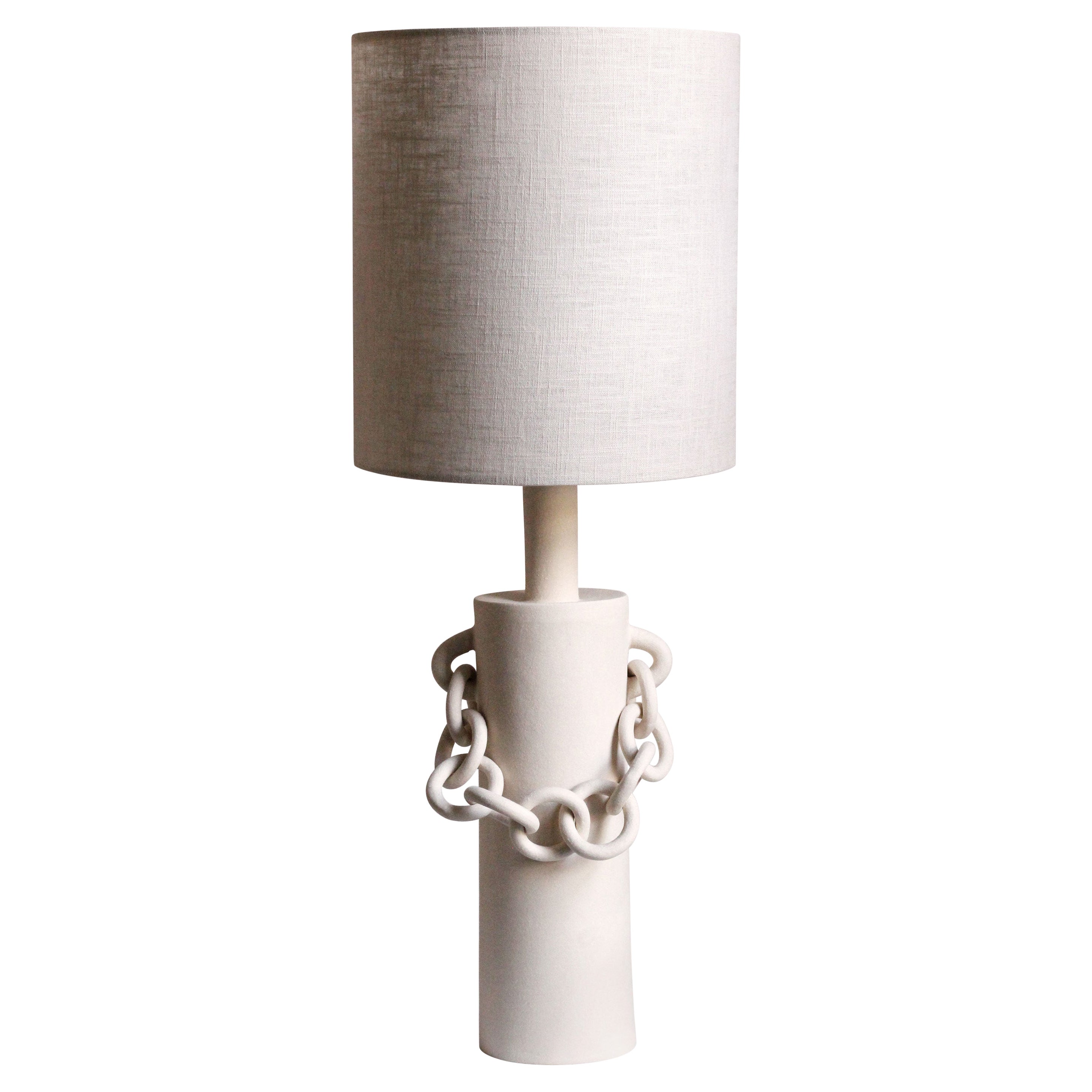 Ceramic Chain Table Lamp With Linen Shade, Handmade, “OOOOO VI” by Miyelle