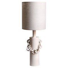 Ceramic Chain Table Lamp With Linen Shade, Handmade, “OOOOO VI” by Miyelle