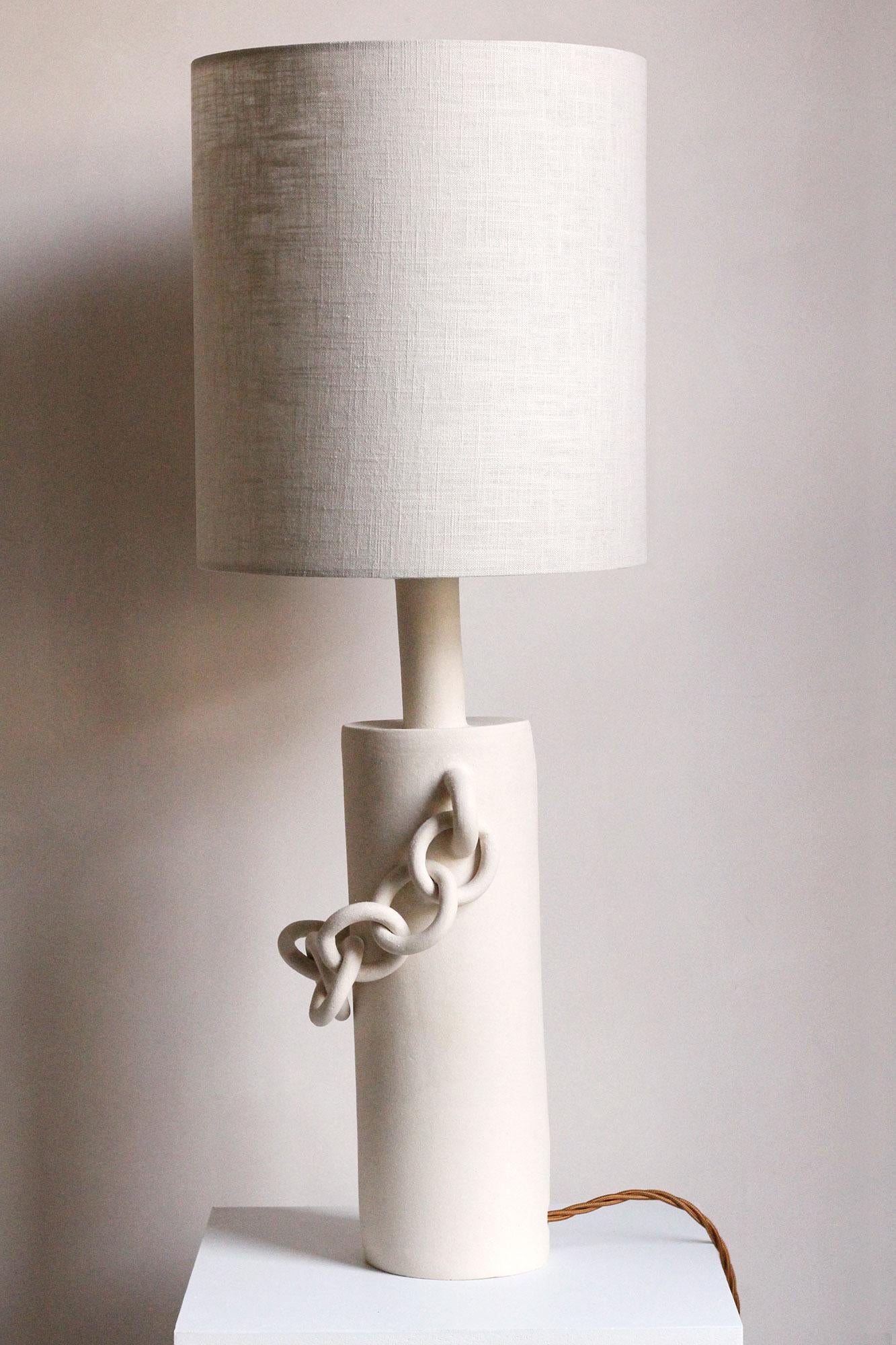 Ceramic Chains Table Lamp With Linen Shade, Handmade, “OOOOO VII” by Miyelle In Good Condition For Sale In London, GB