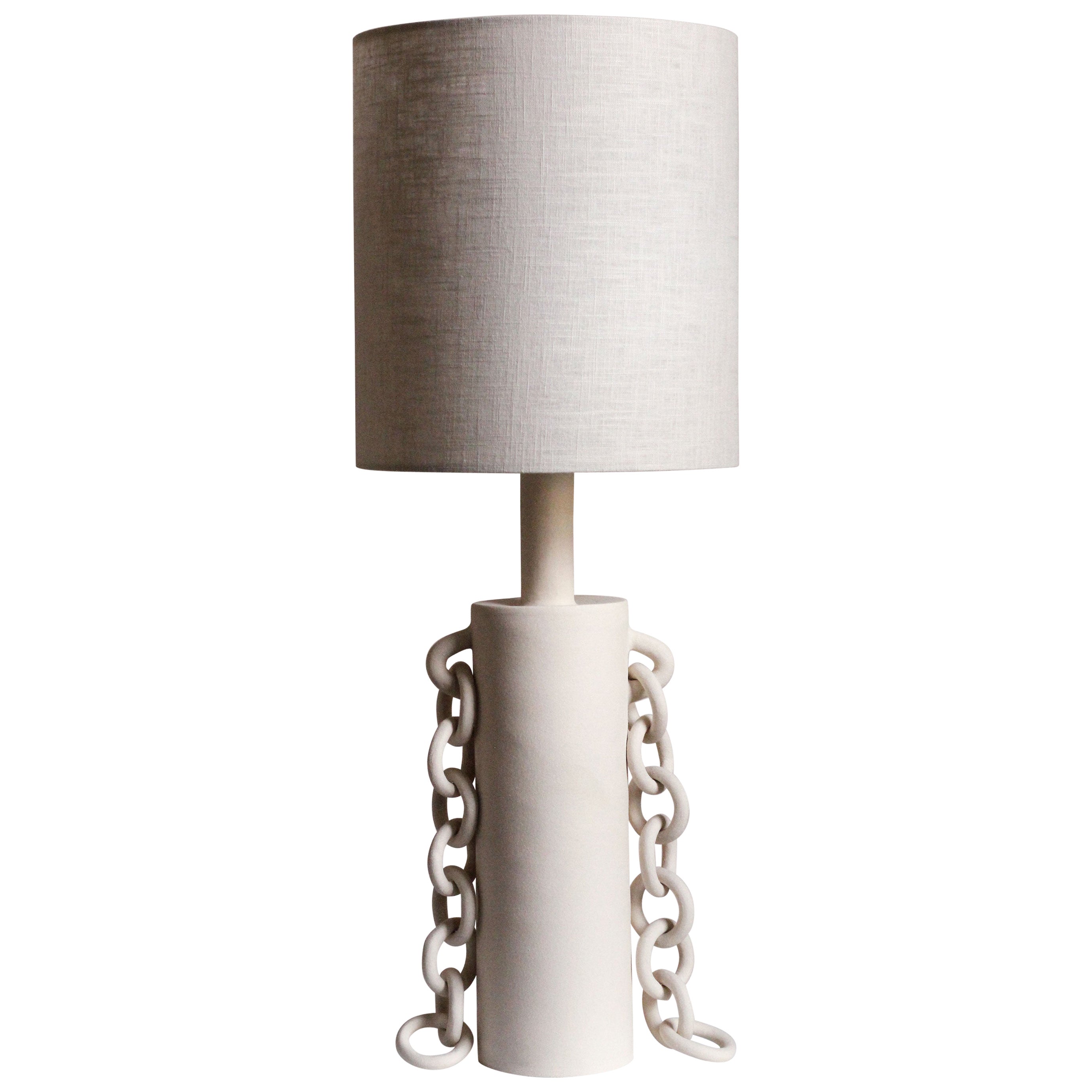 Ceramic Chains Table Lamp With Linen Shade, Handmade, “OOOOO VII” by Miyelle For Sale