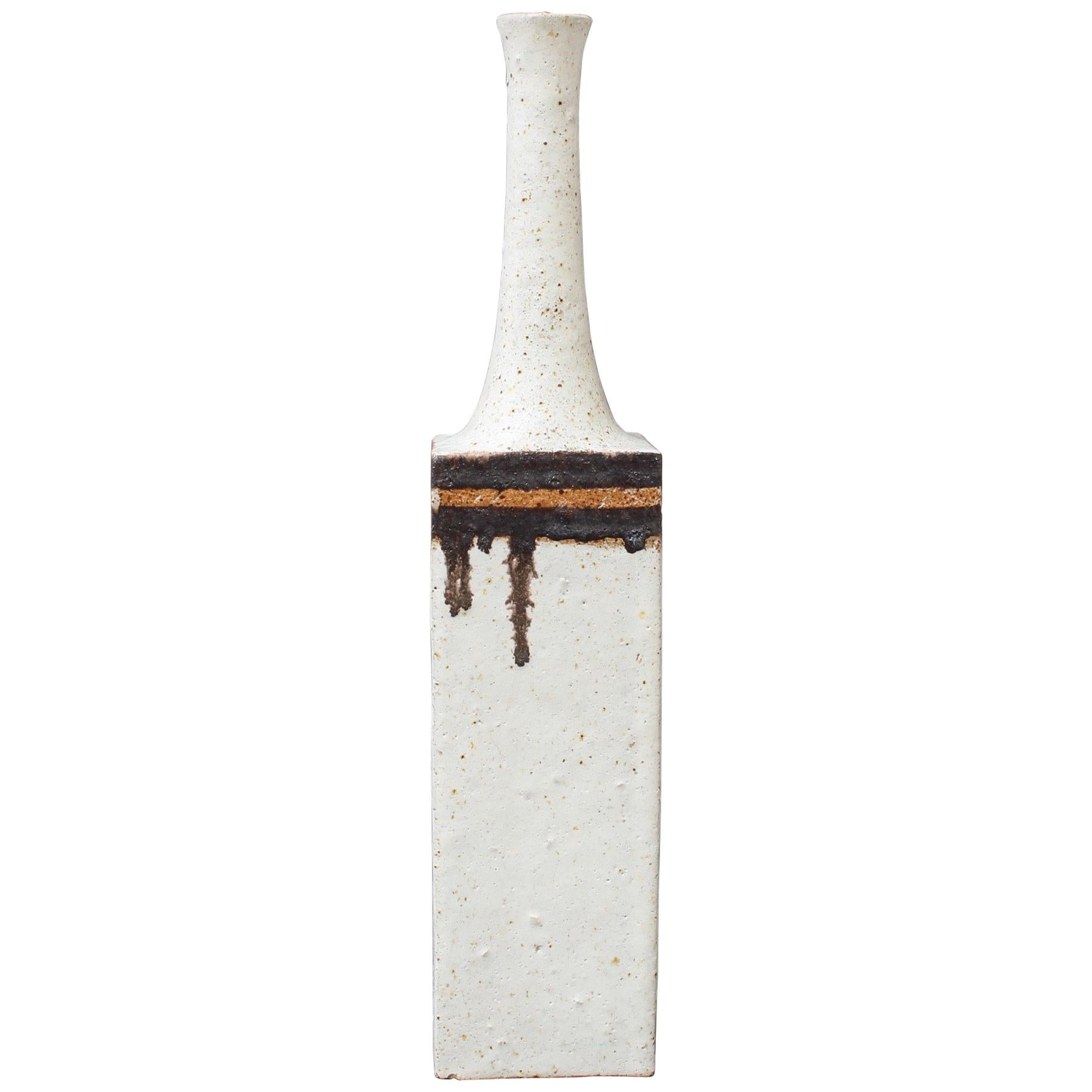 Ceramic Chalk-White Decorative Vase with Drip Motif by Bruno Gambone Italy 1970s