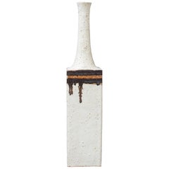 Ceramic Chalk-White Decorative Vase with Drip Motif by Bruno Gambone Italy 1970s
