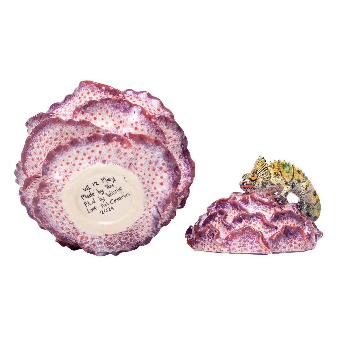 South African Ceramic Chameleon Jewelry Box  , hand made in South Africa