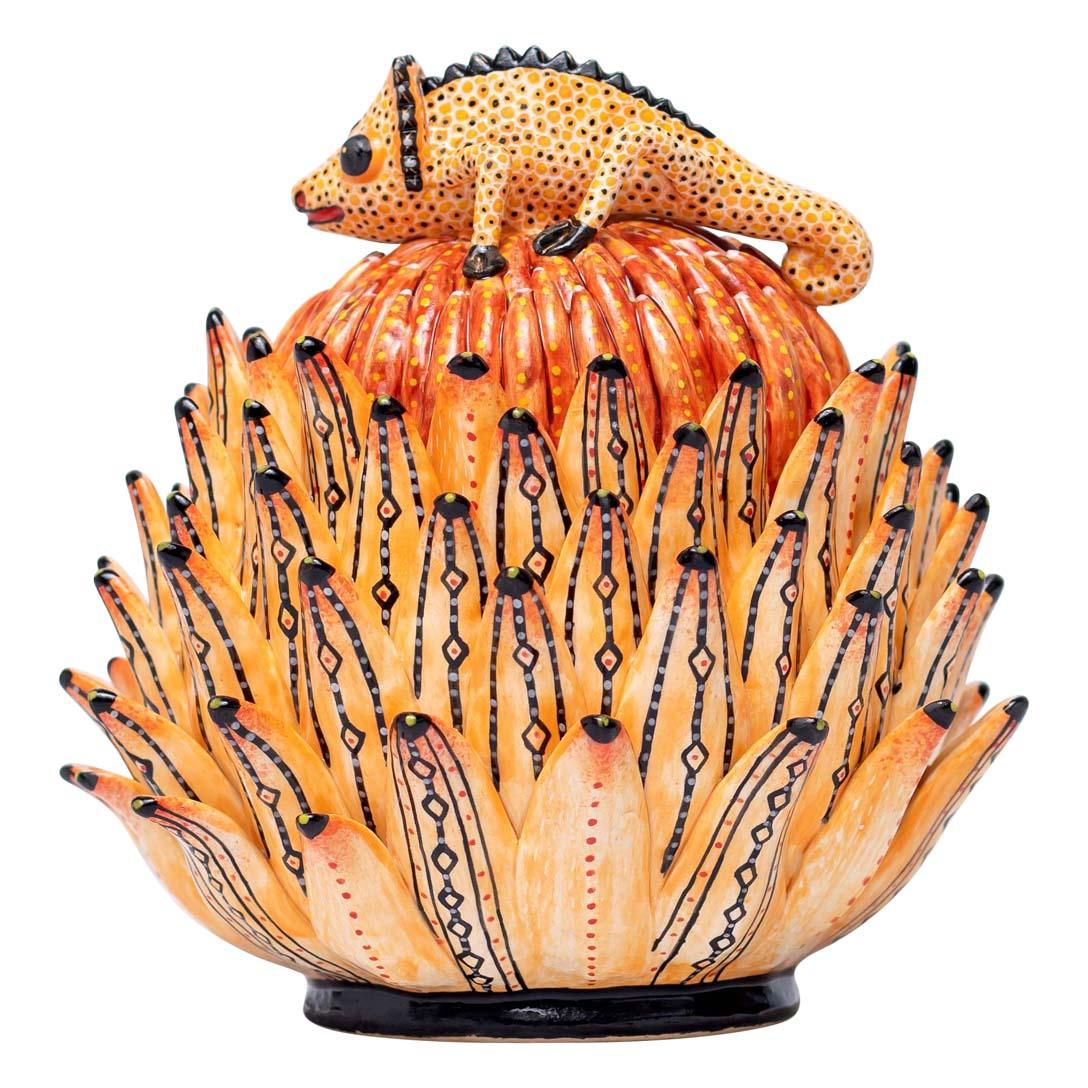 South African Ceramic Chameleon Jewelry Box  , hand made in South Africa
