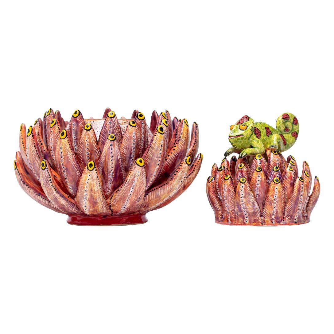 South African Ceramic Chameleon Jewelry Box  , hand made in South Africa