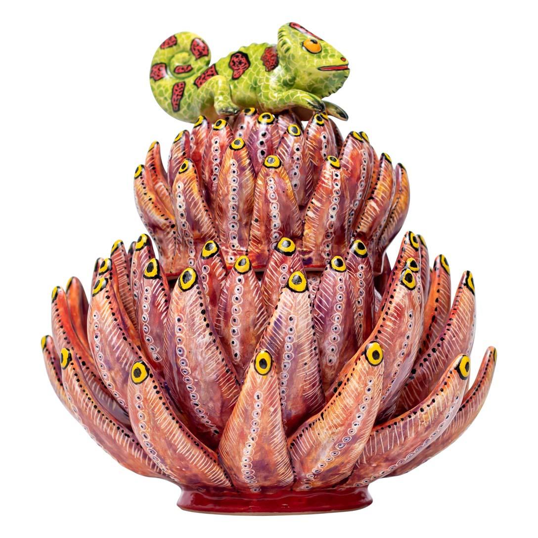 Hand-Painted Ceramic Chameleon Jewelry Box  , hand made in South Africa