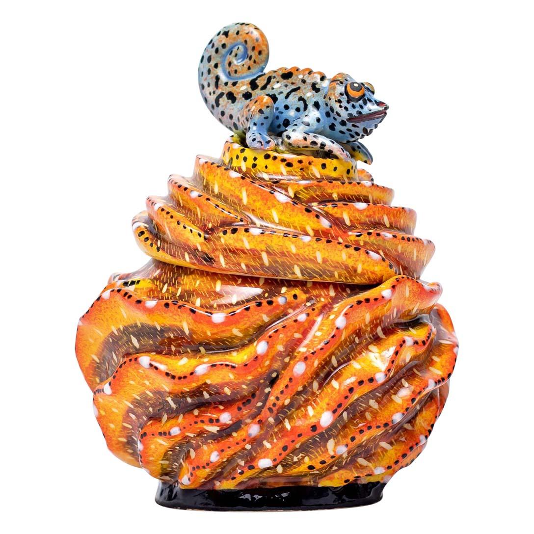 Ceramic Chameleon  Jewelry Box  , hand made in South Africa In Excellent Condition For Sale In North Miami, FL