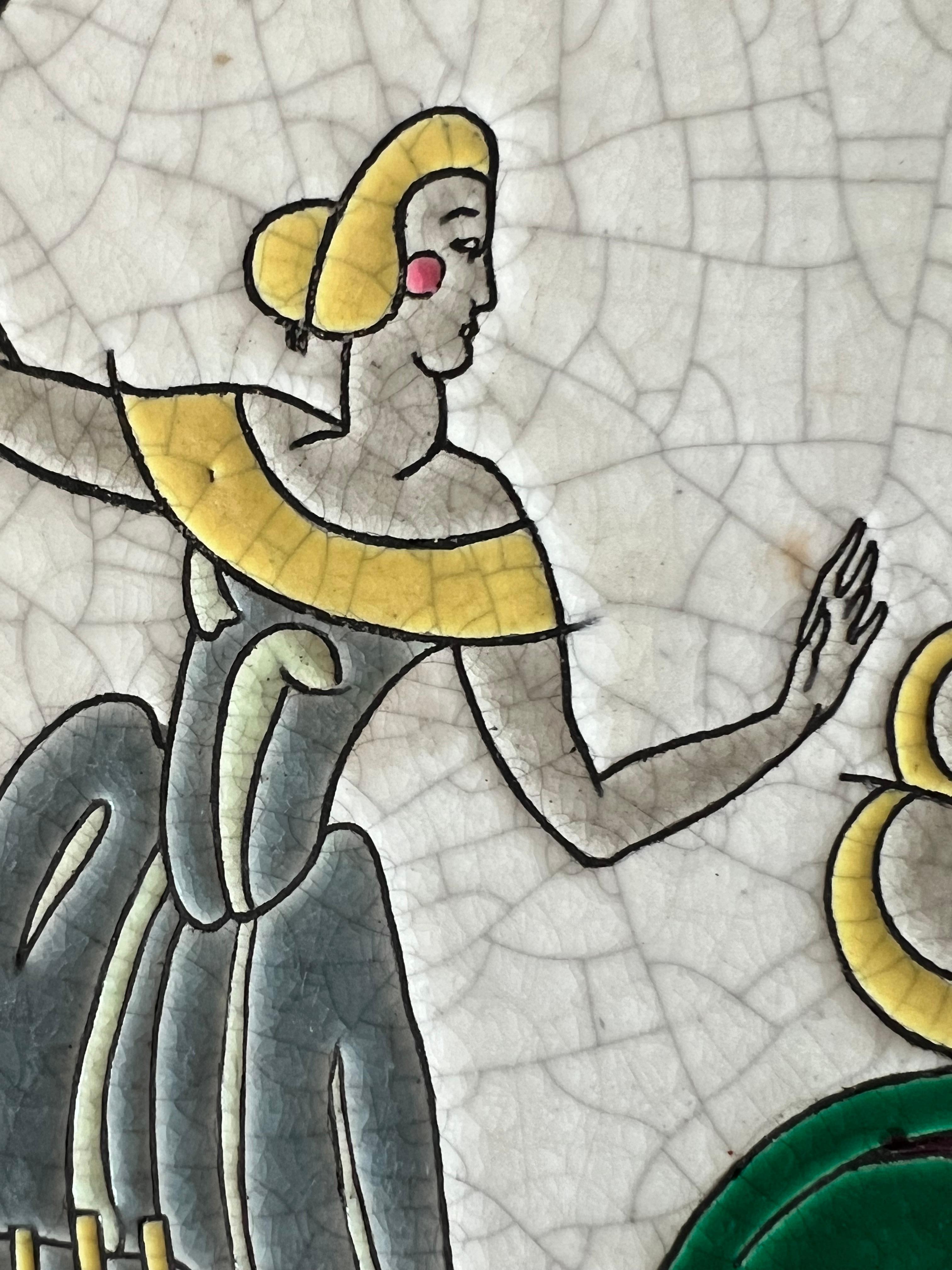 Français Assiette de présentation ou plaque murale en céramique par Primavera Longwy France, années 1920 en vente